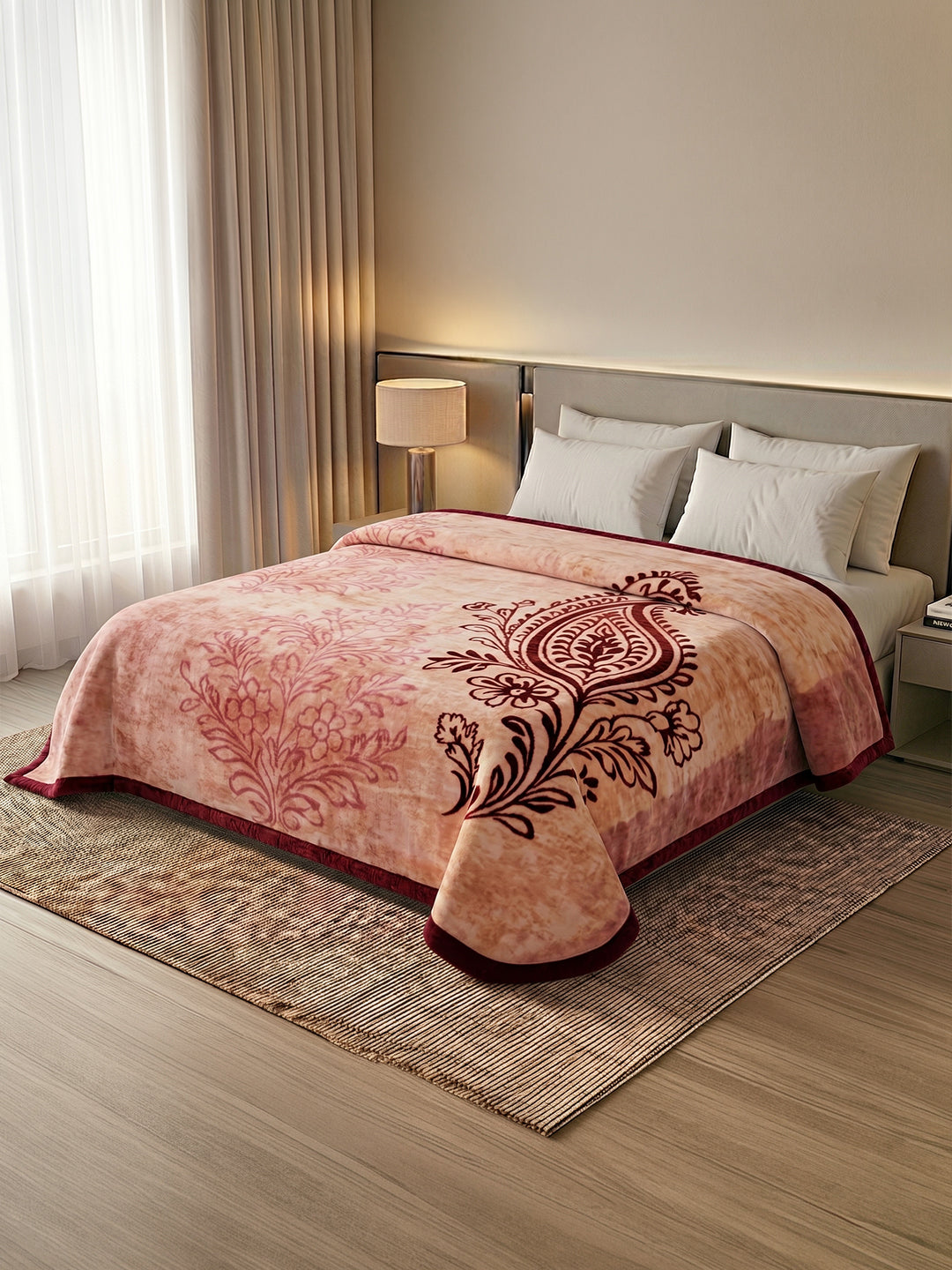 Printed Double Bed 2 Ply 550 GSM Blanket for Winter (Tradition), Weight 3 kg