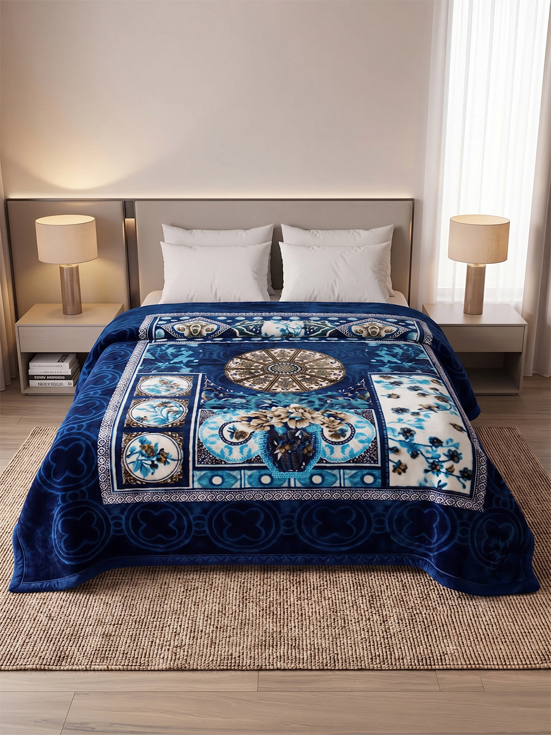 Floral Print Double Bed 2 Ply 1150 GSM Blanket for Winter (Velo), Weight 6.2 kg