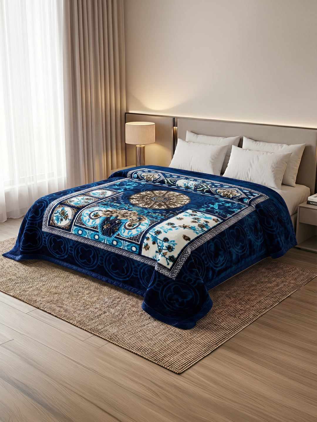Floral Print Double Bed 2 Ply 1150 GSM Blanket for Winter (Velo), Weight 6.2 kg