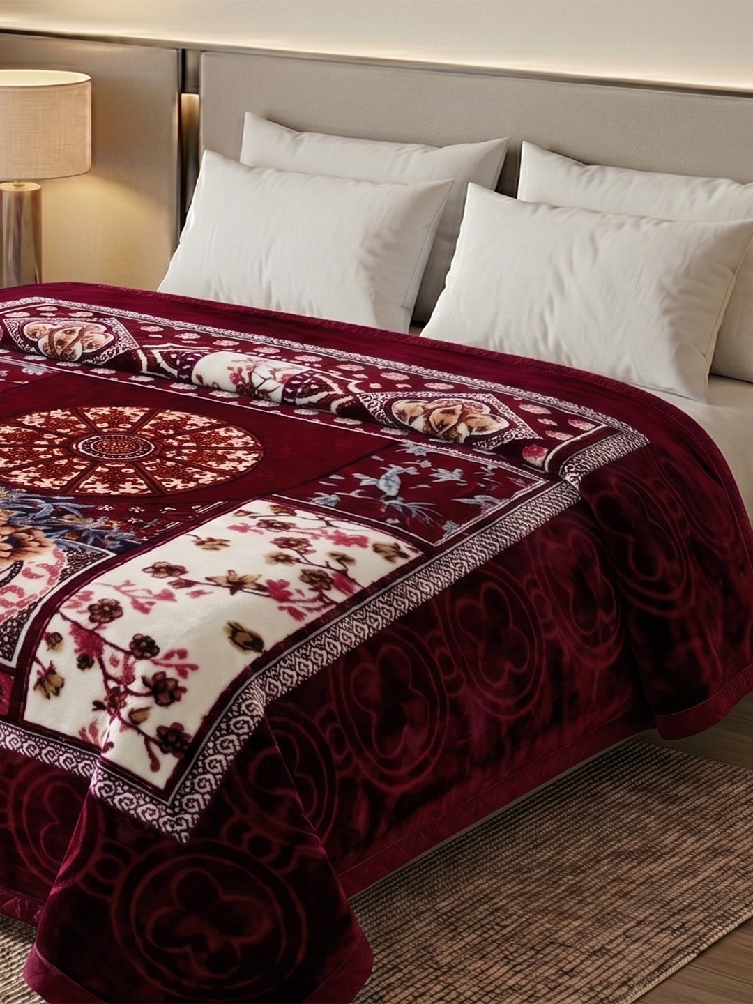 Floral Print Double Bed 2 Ply 1150 GSM Blanket for Winter (Velo), Weight 6.2 kg