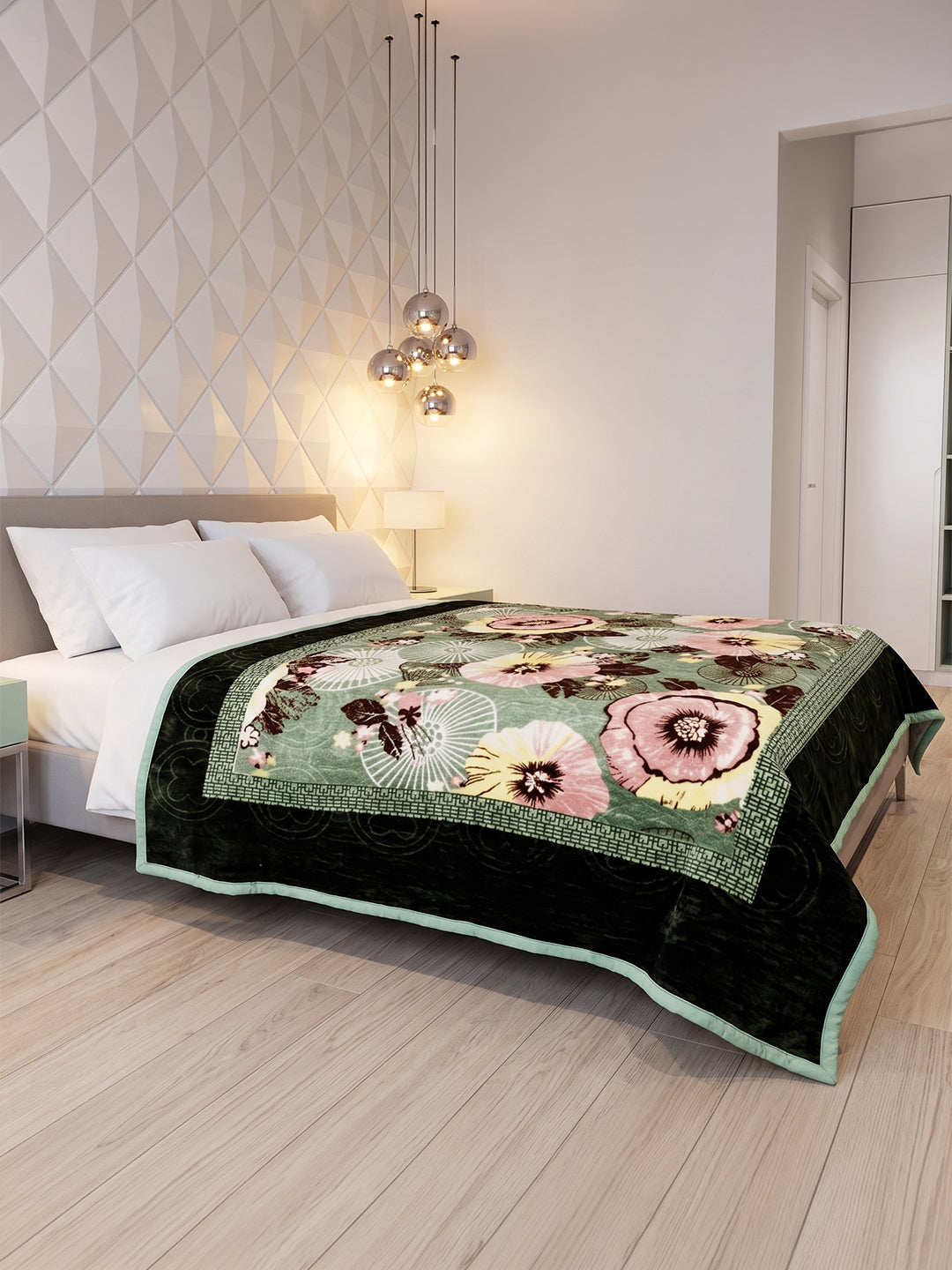 Floral Print Double Bed 2 Ply 850 GSM Blanket for Winter (Zylo), Weight 4.1 kg