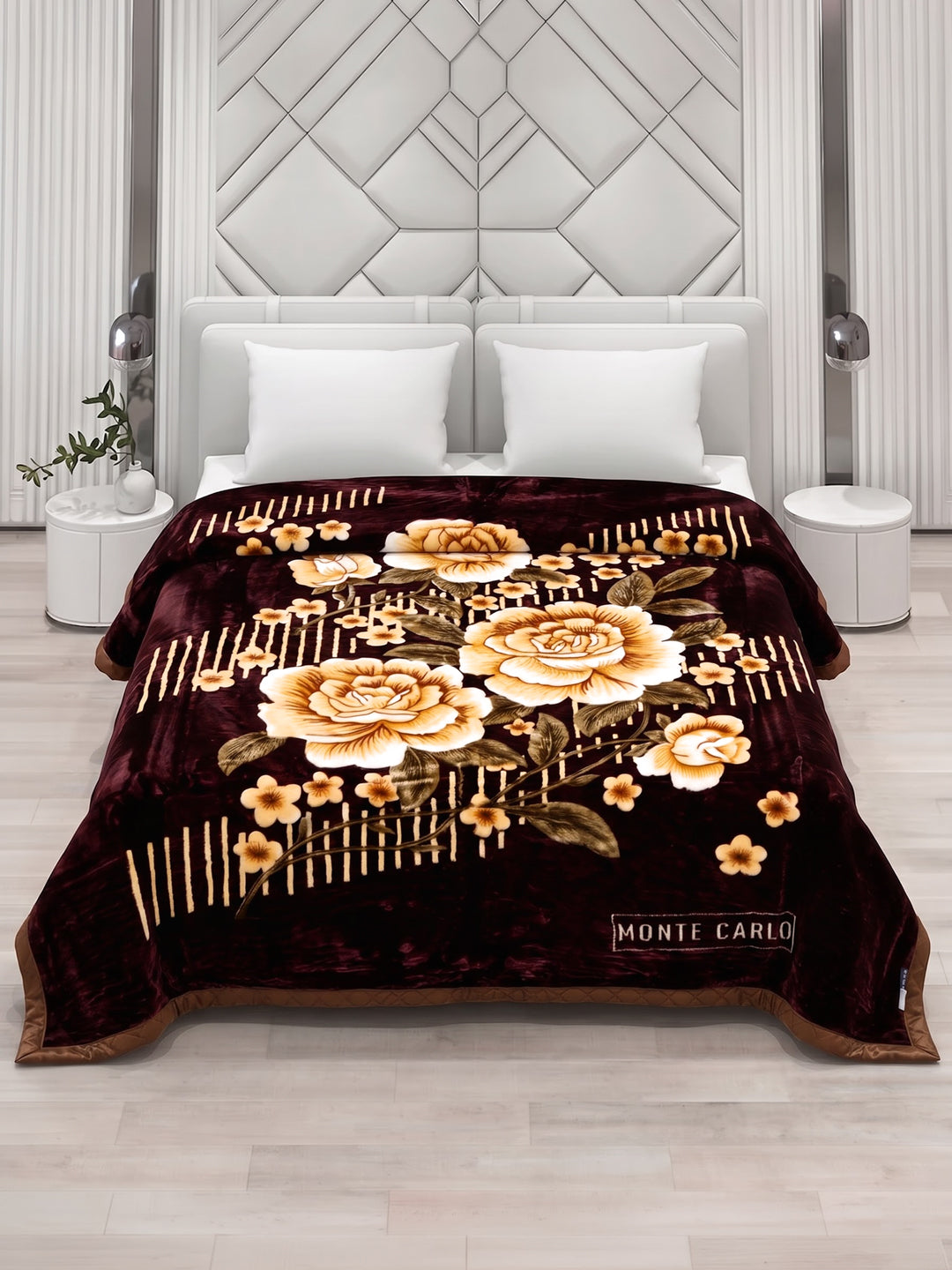 Floral Print Double Bed 2 Ply 850 GSM Blanket for Winter (Marshal), Weight 4.5 kg