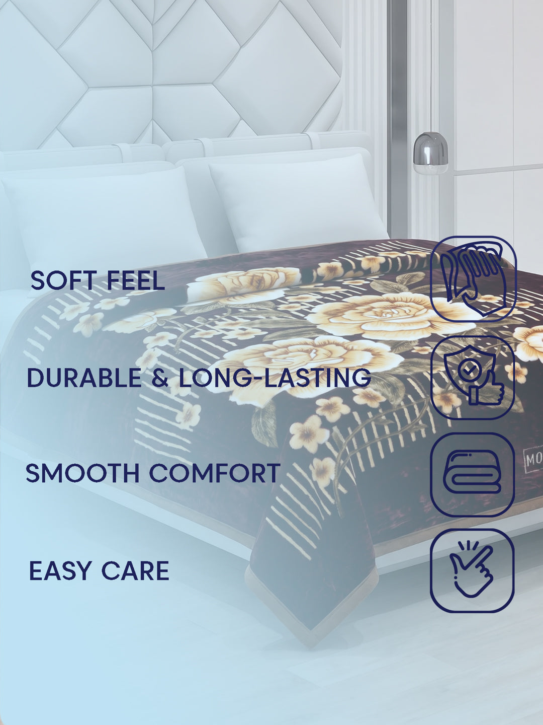 Floral Print Double Bed 2 Ply 850 GSM Blanket for Winter (Marshal), Weight 4.5 kg