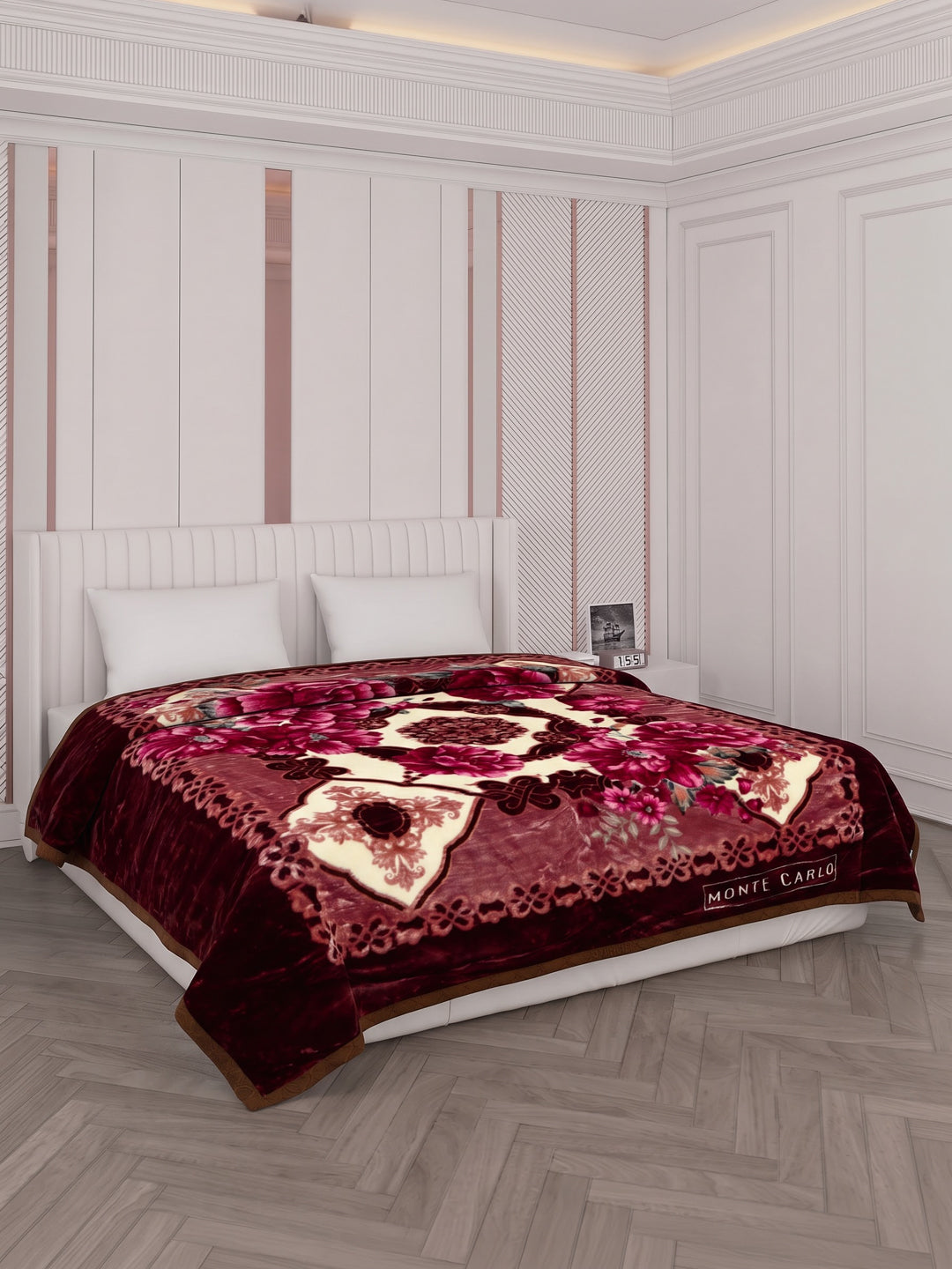 Floral Print Double Bed 2 Ply 850 GSM Blanket for Winter (Marshal), Weight 4.5 kg