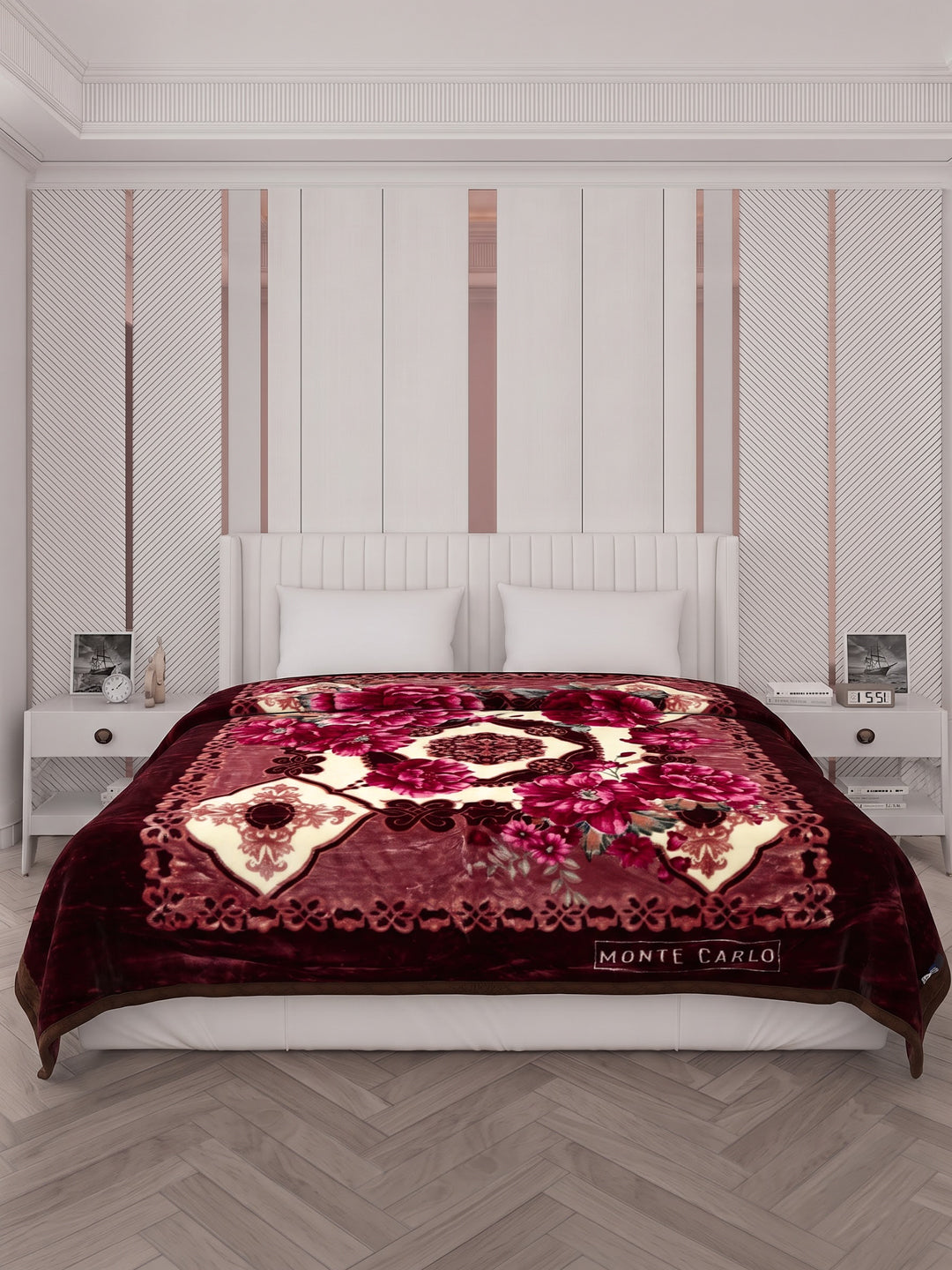 Floral Print Double Bed 2 Ply 850 GSM Blanket for Winter (Marshal), Weight 4.5 kg