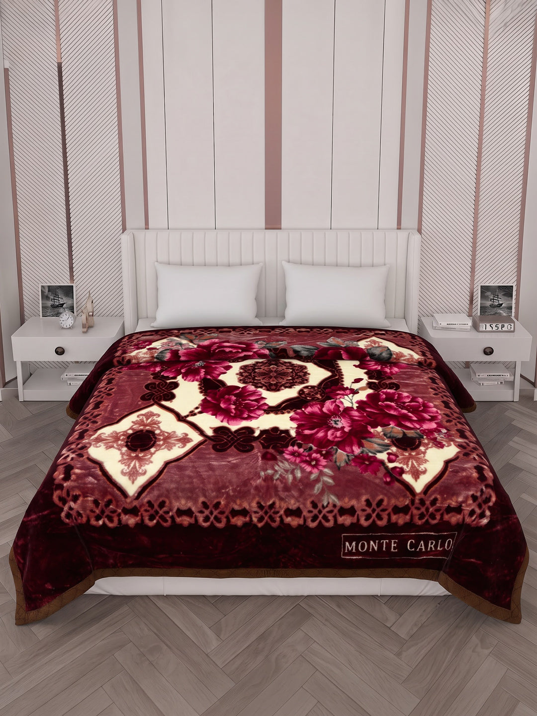 Floral Print Double Bed 2 Ply 850 GSM Blanket for Winter (Marshal), Weight 4.5 kg