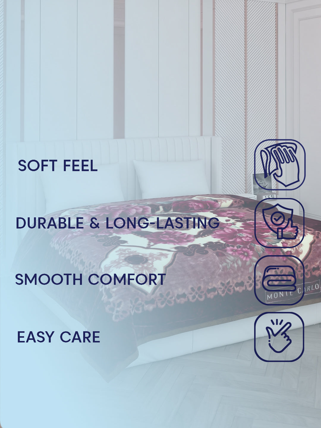 Floral Print Double Bed 2 Ply 850 GSM Blanket for Winter (Marshal), Weight 4.5 kg