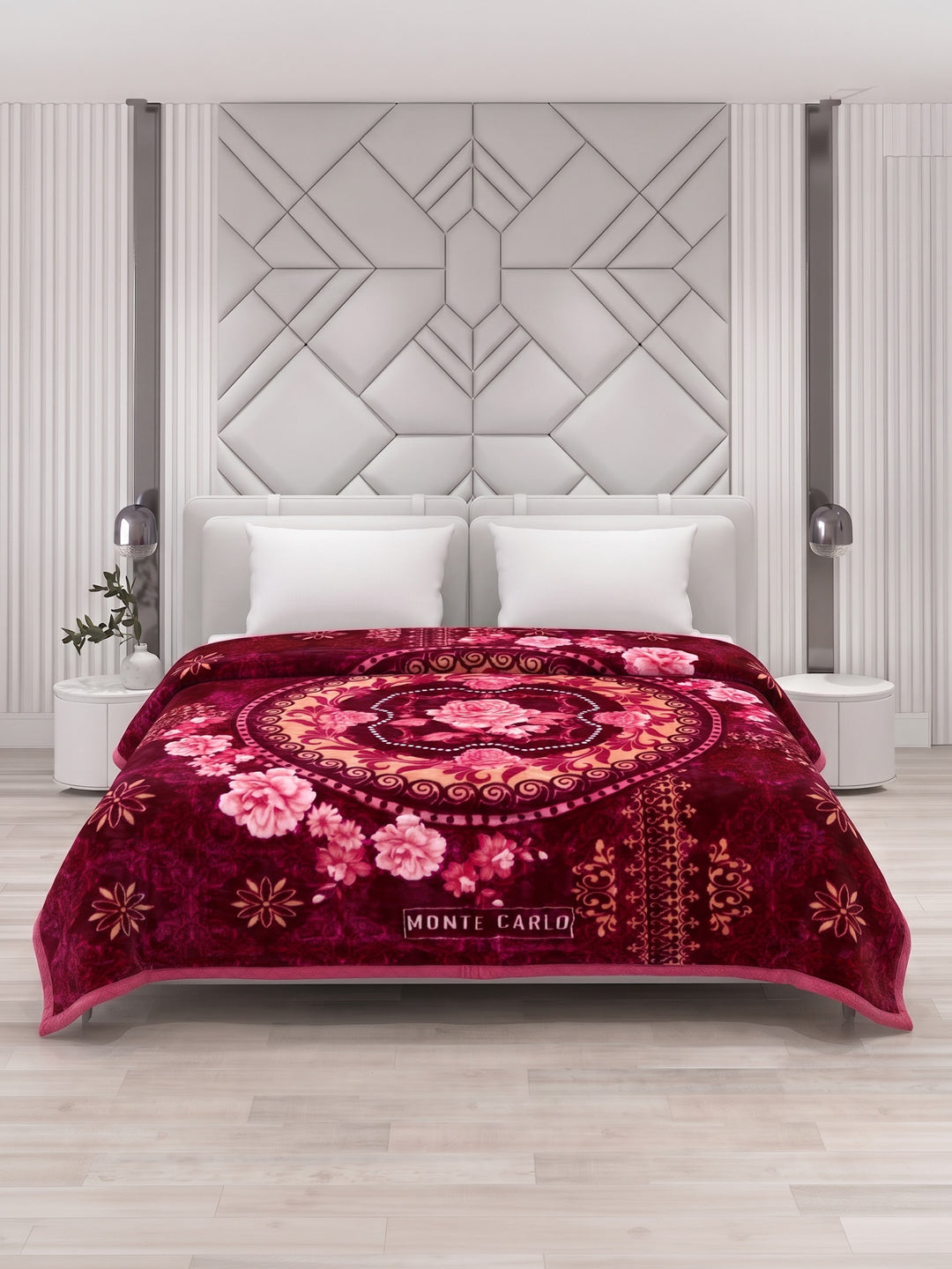 Floral Print Double Bed 2 Ply 850 GSM Blanket for Winter (Marshal), Weight 4.5 kg