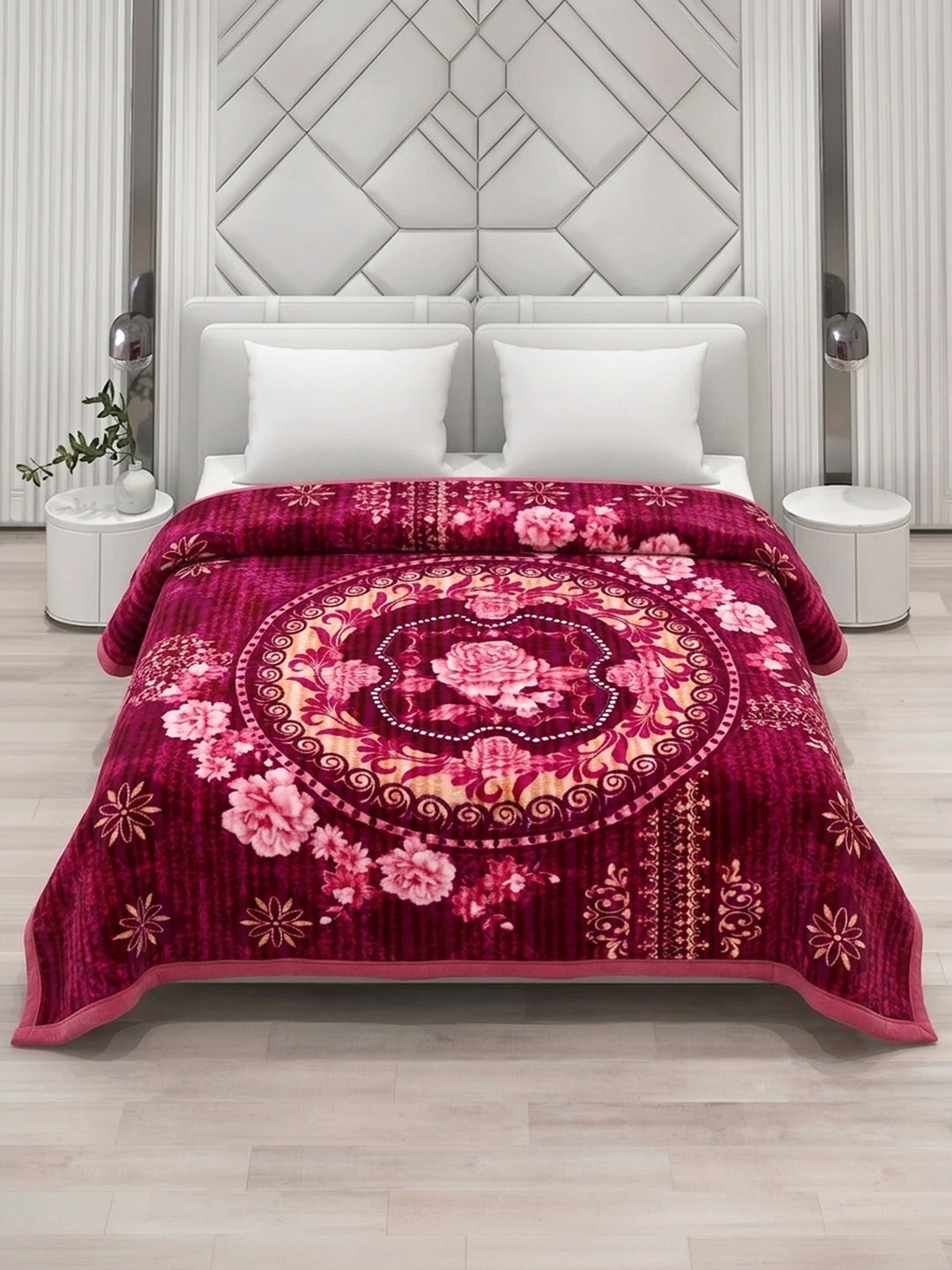 Floral Print Double Bed 2 Ply 850 GSM Blanket for Winter (Marshal), Weight 4.5 kg