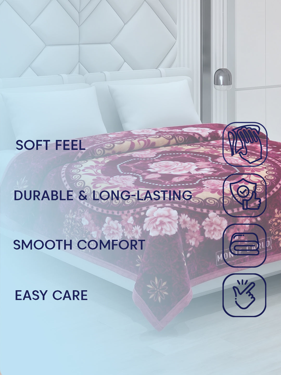 Floral Print Double Bed 2 Ply 850 GSM Blanket for Winter (Marshal), Weight 4.5 kg