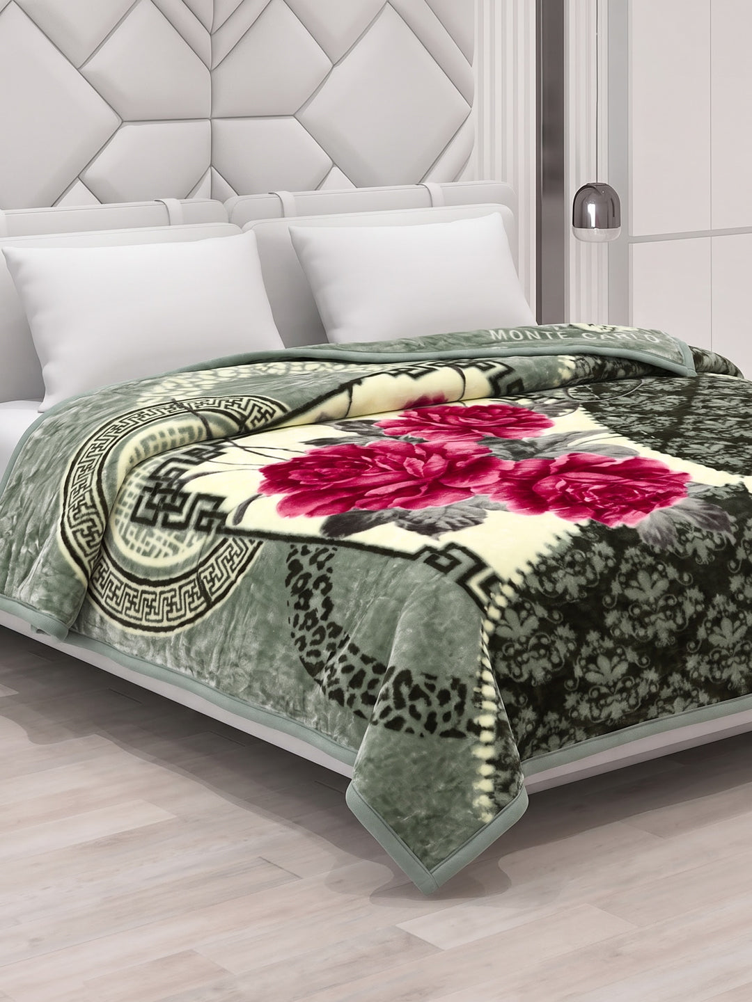 Floral Print Double Bed 2 Ply 850 GSM Blanket for Winter (Marshal), Weight 4.5 kg