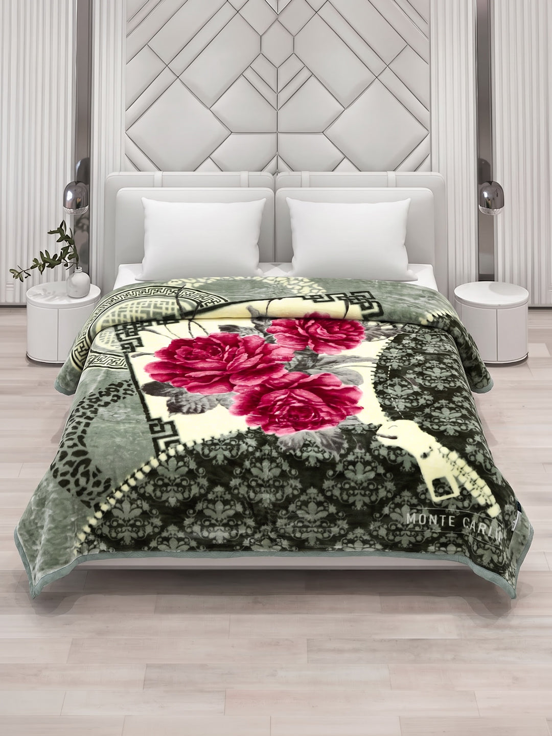 Floral Print Double Bed 2 Ply 850 GSM Blanket for Winter (Marshal), Weight 4.5 kg
