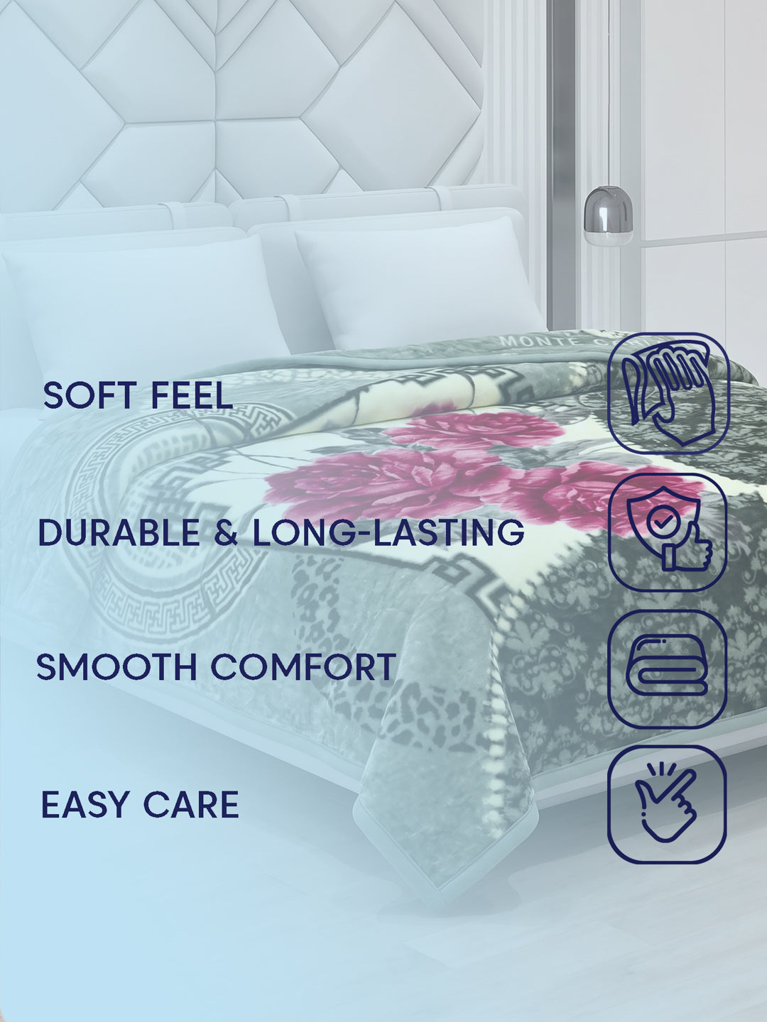 Floral Print Double Bed 2 Ply 850 GSM Blanket for Winter (Marshal), Weight 4.5 kg