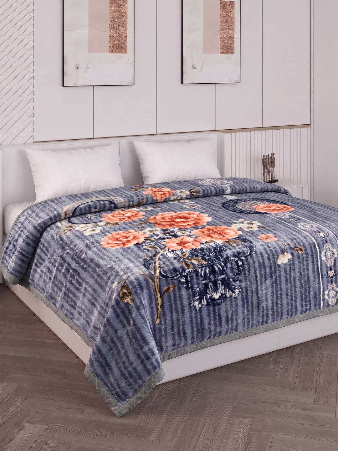Floral Print Double Bed 2 Ply 850 GSM Blanket for Winter (Marshal), Weight 4.5 kg