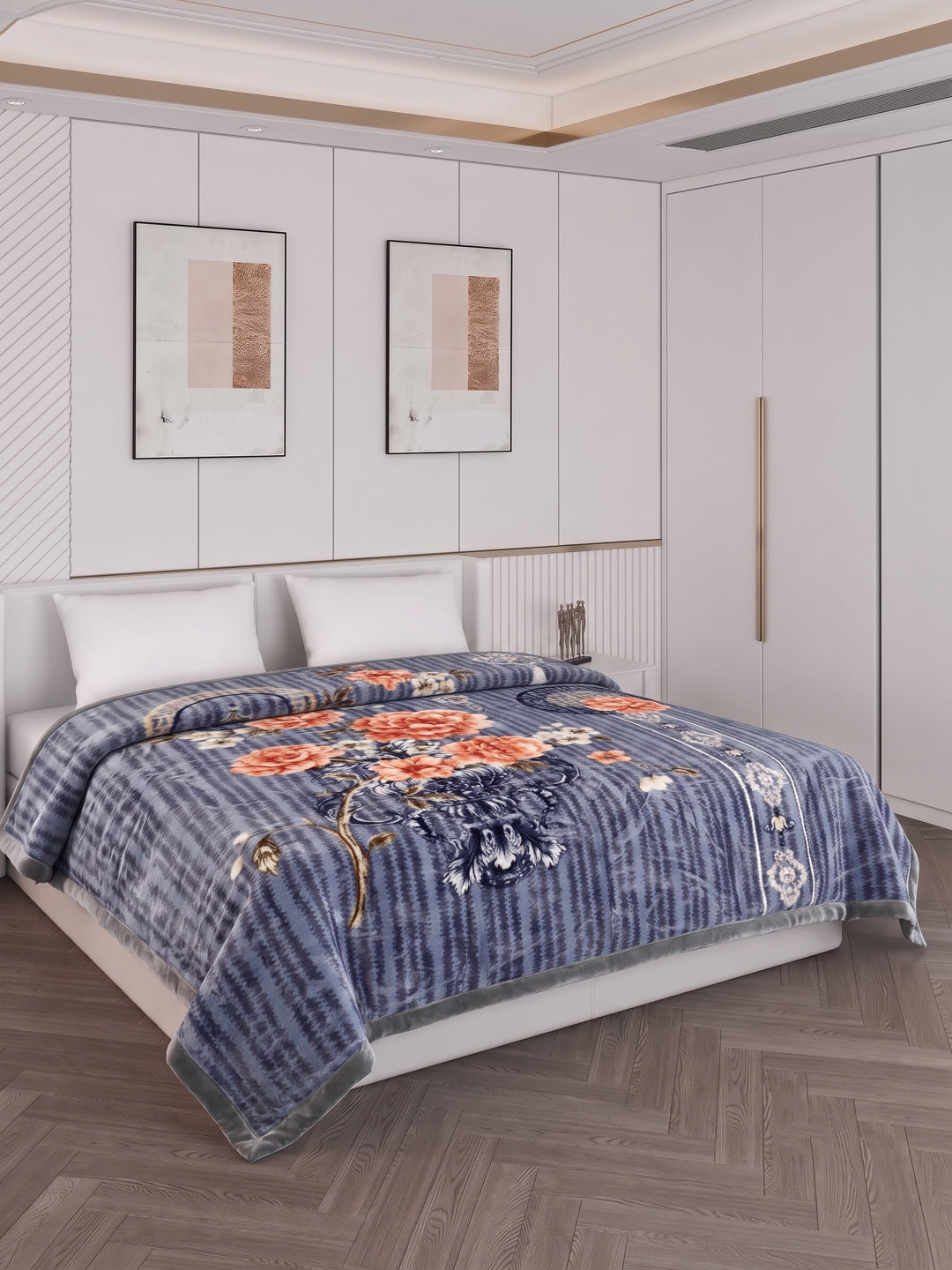 Floral Print Double Bed 2 Ply 850 GSM Blanket for Winter (Marshal), Weight 4.5 kg