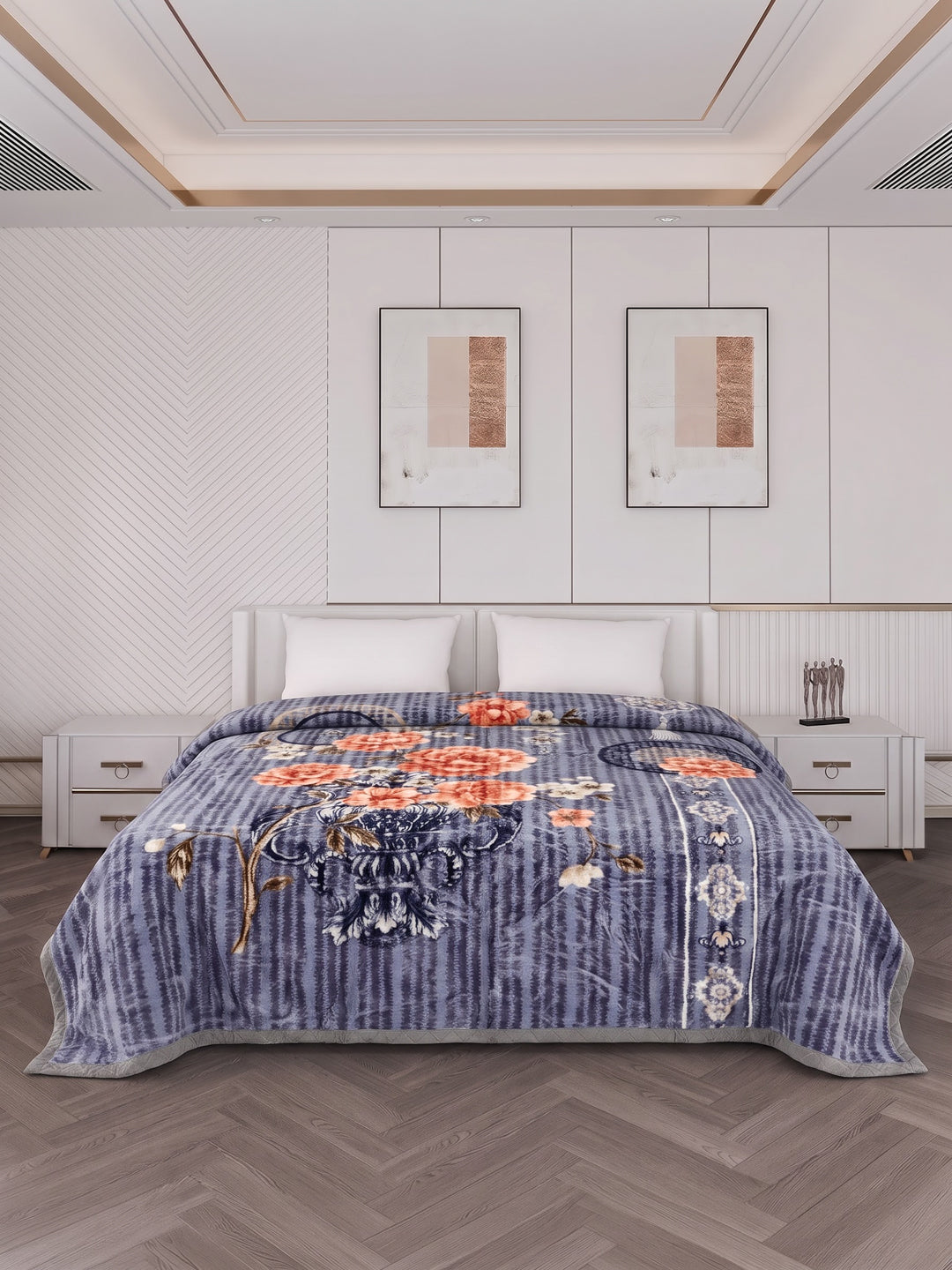 Floral Print Double Bed 2 Ply 850 GSM Blanket for Winter (Marshal), Weight 4.5 kg