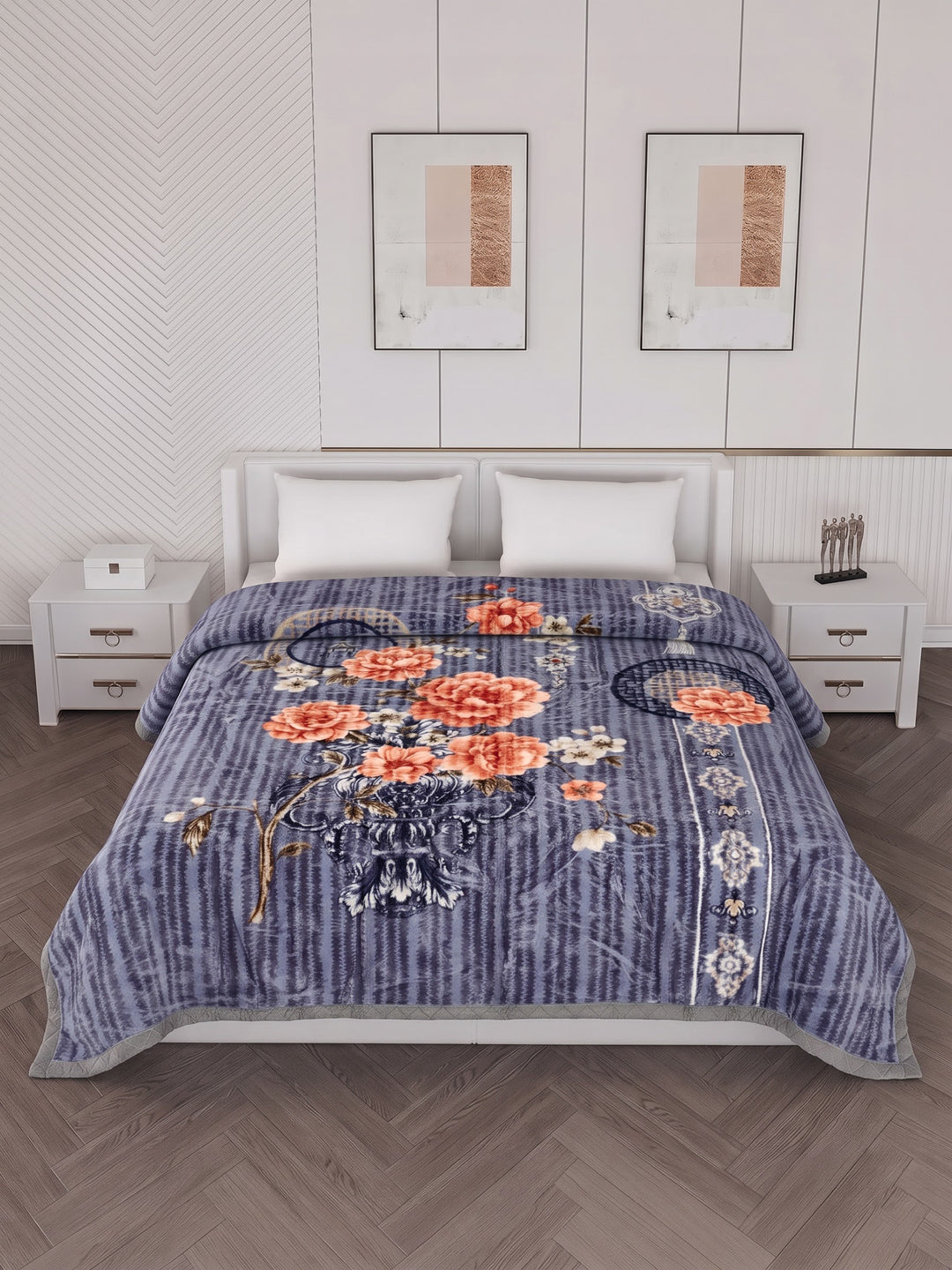 Floral Print Double Bed 2 Ply 850 GSM Blanket for Winter (Marshal), Weight 4.5 kg