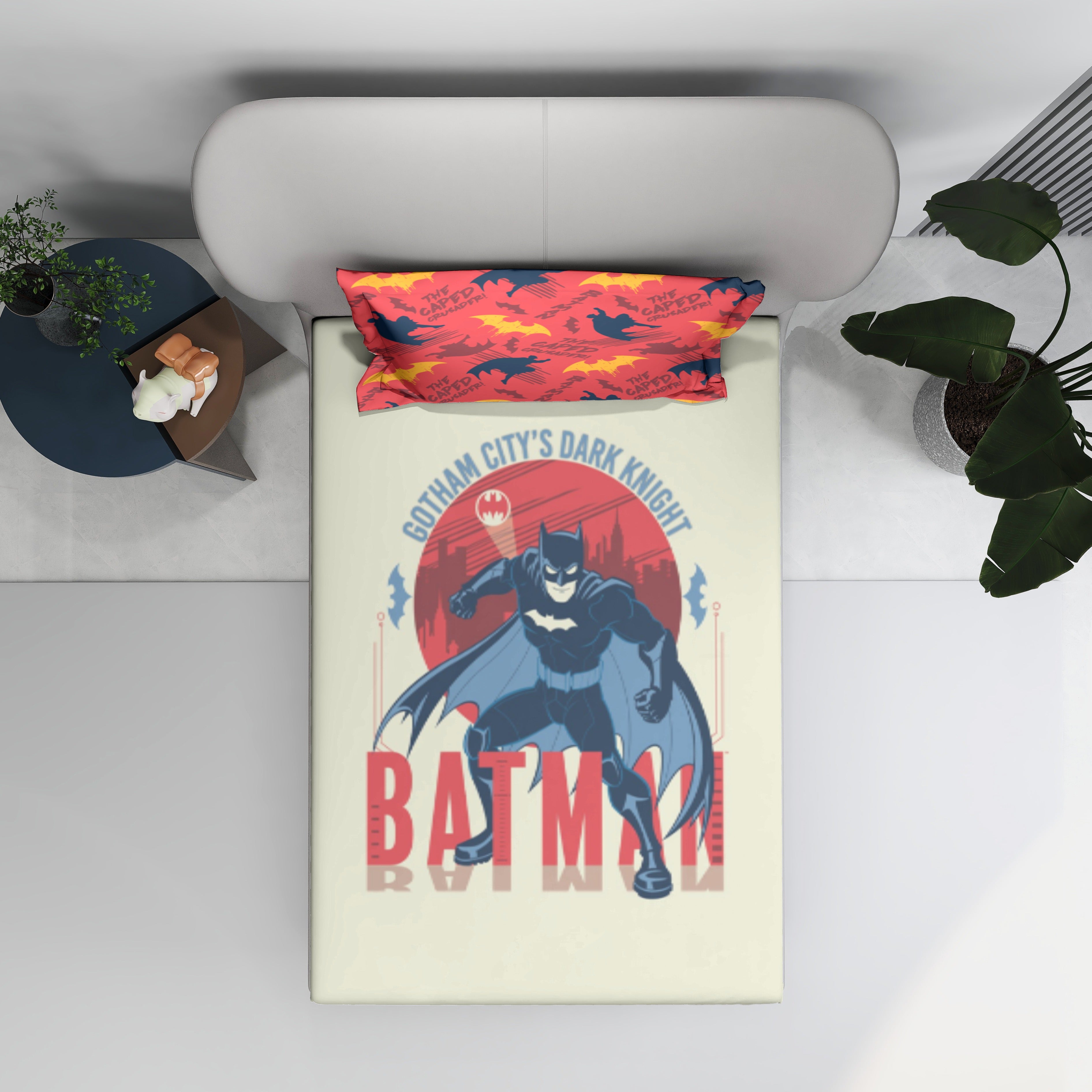 Monte Carlo Batman Printed 110 GSM Single Bedsheet with 1 Pillow Cover for Kids
