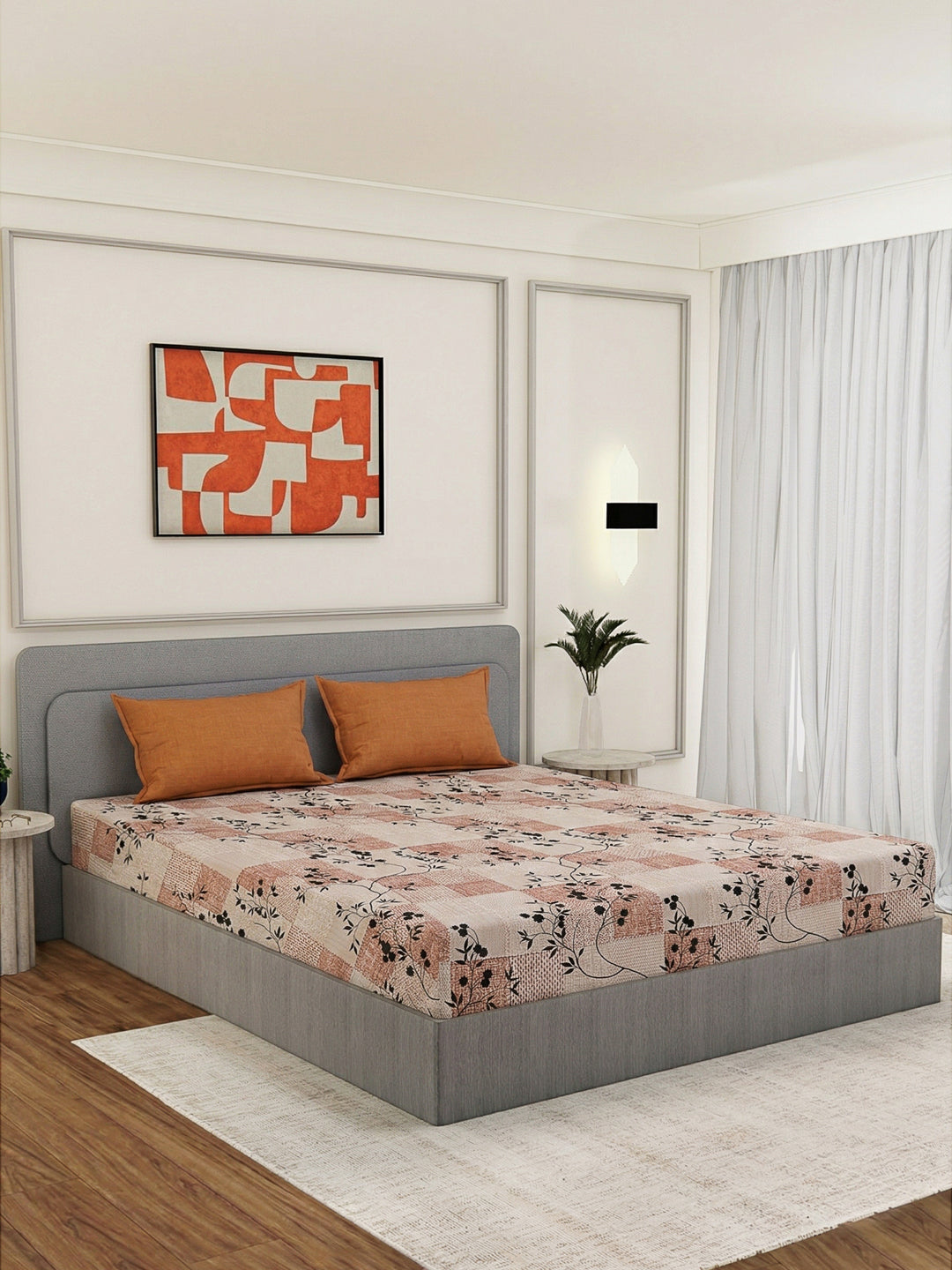 110 GSM Polyester Double Bed Bedsheet with 2 Pillow Covers Aromatica Collection