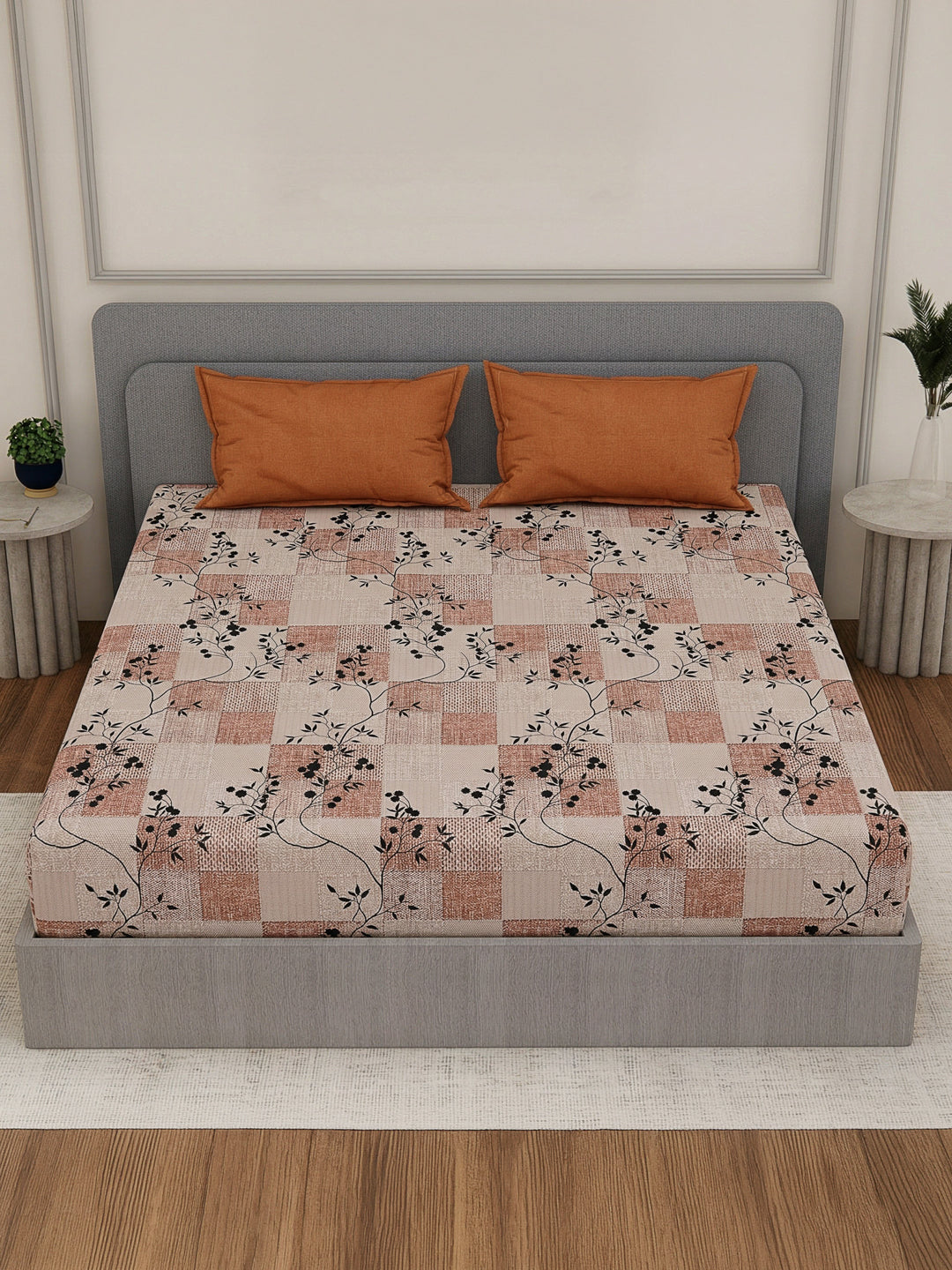 110 GSM Polyester Double Bed Bedsheet with 2 Pillow Covers Aromatica Collection