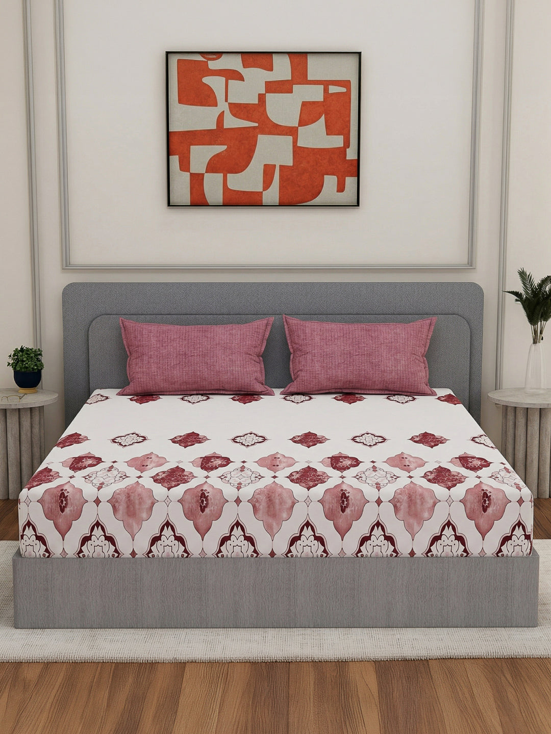 110 GSM Polyester Double Bed Bedsheet with 2 Pillow Covers Aromatica Collection