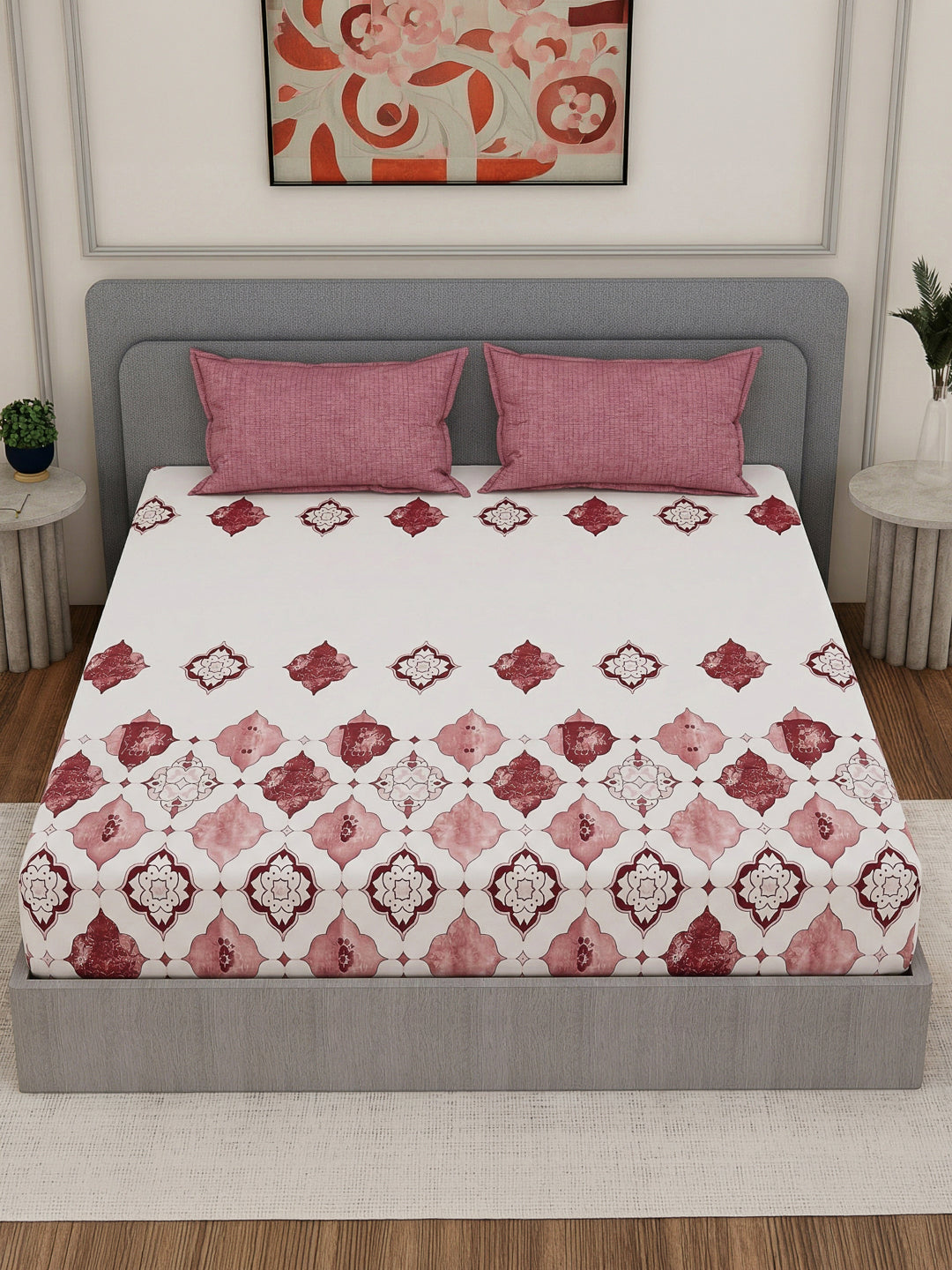 110 GSM Polyester Double Bed Bedsheet with 2 Pillow Covers Aromatica Collection