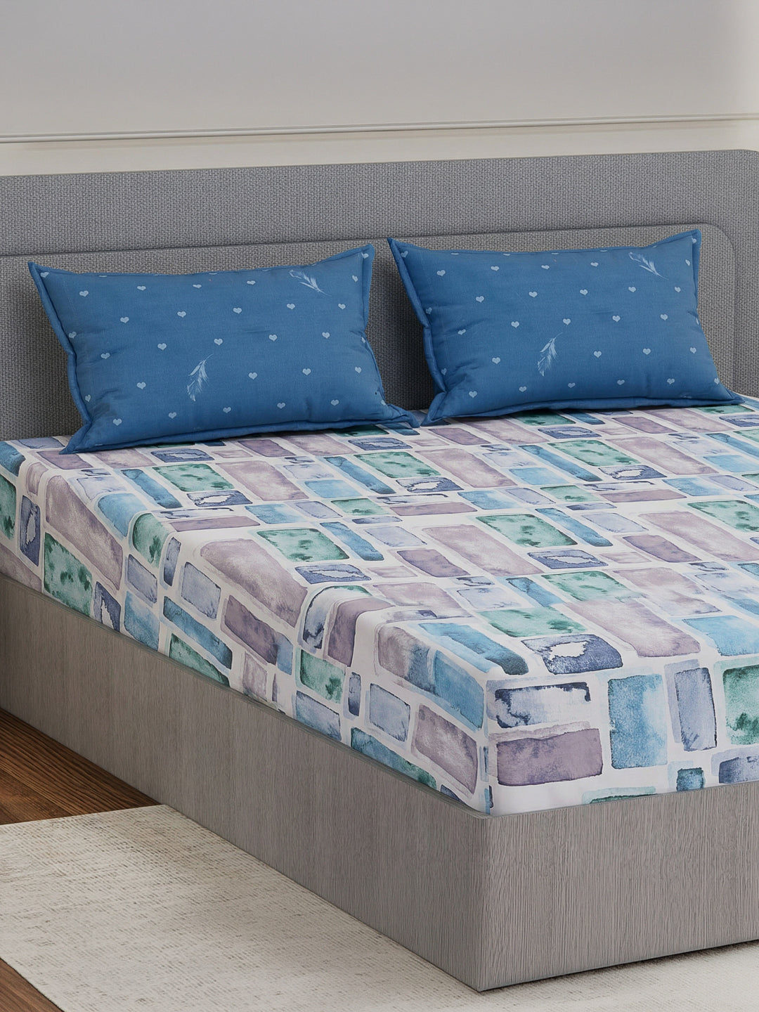 110 GSM Polyester Double Bed Bedsheet with 2 Pillow Covers Aromatica Collection