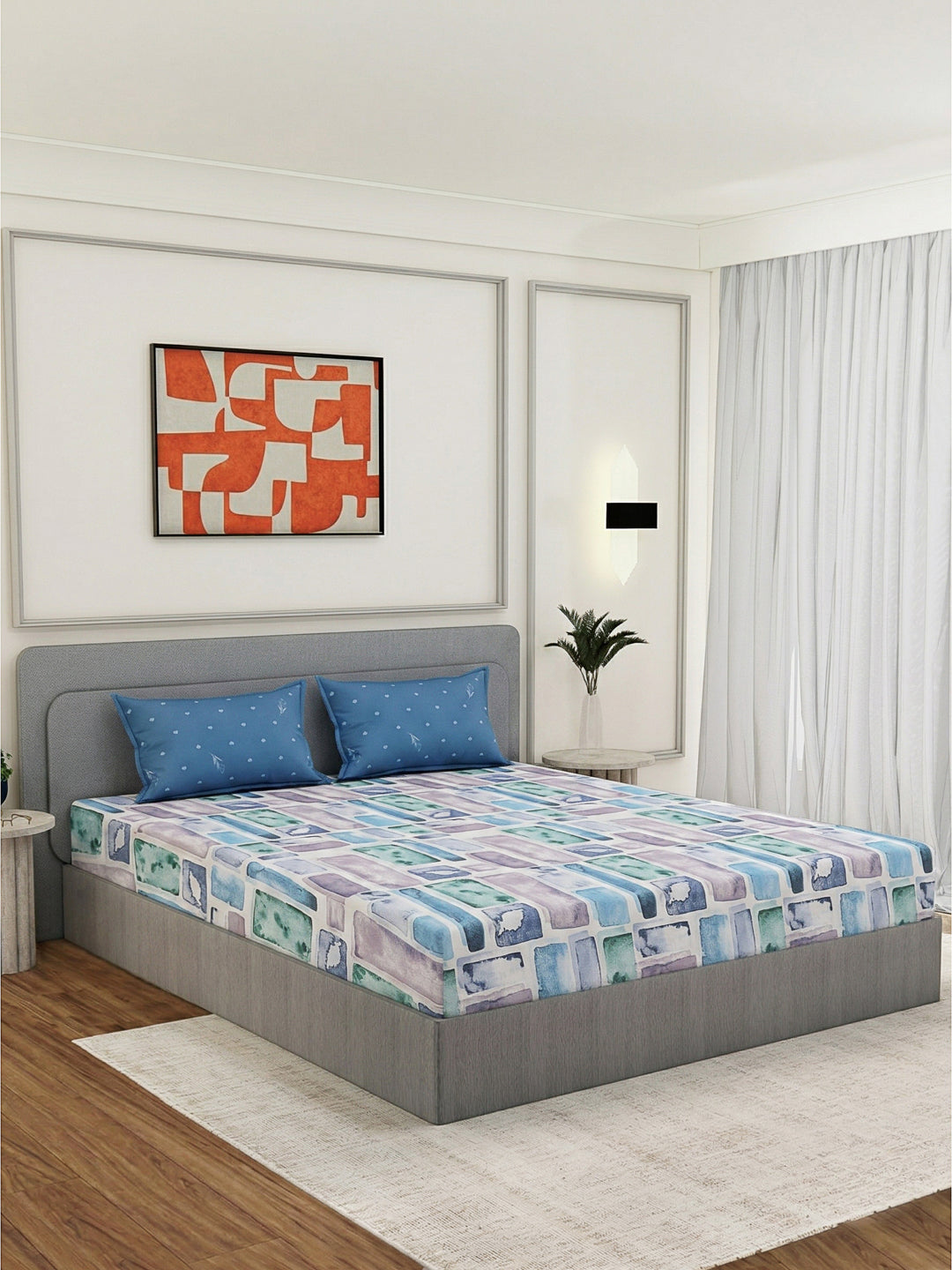 110 GSM Polyester Double Bed Bedsheet with 2 Pillow Covers Aromatica Collection