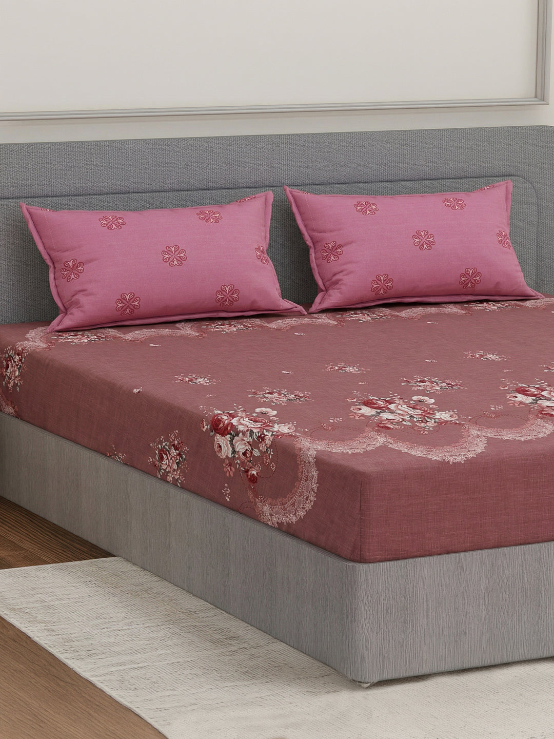 110 GSM Polyester Double Bed Bedsheet with 2 Pillow Covers Aromatica Collection