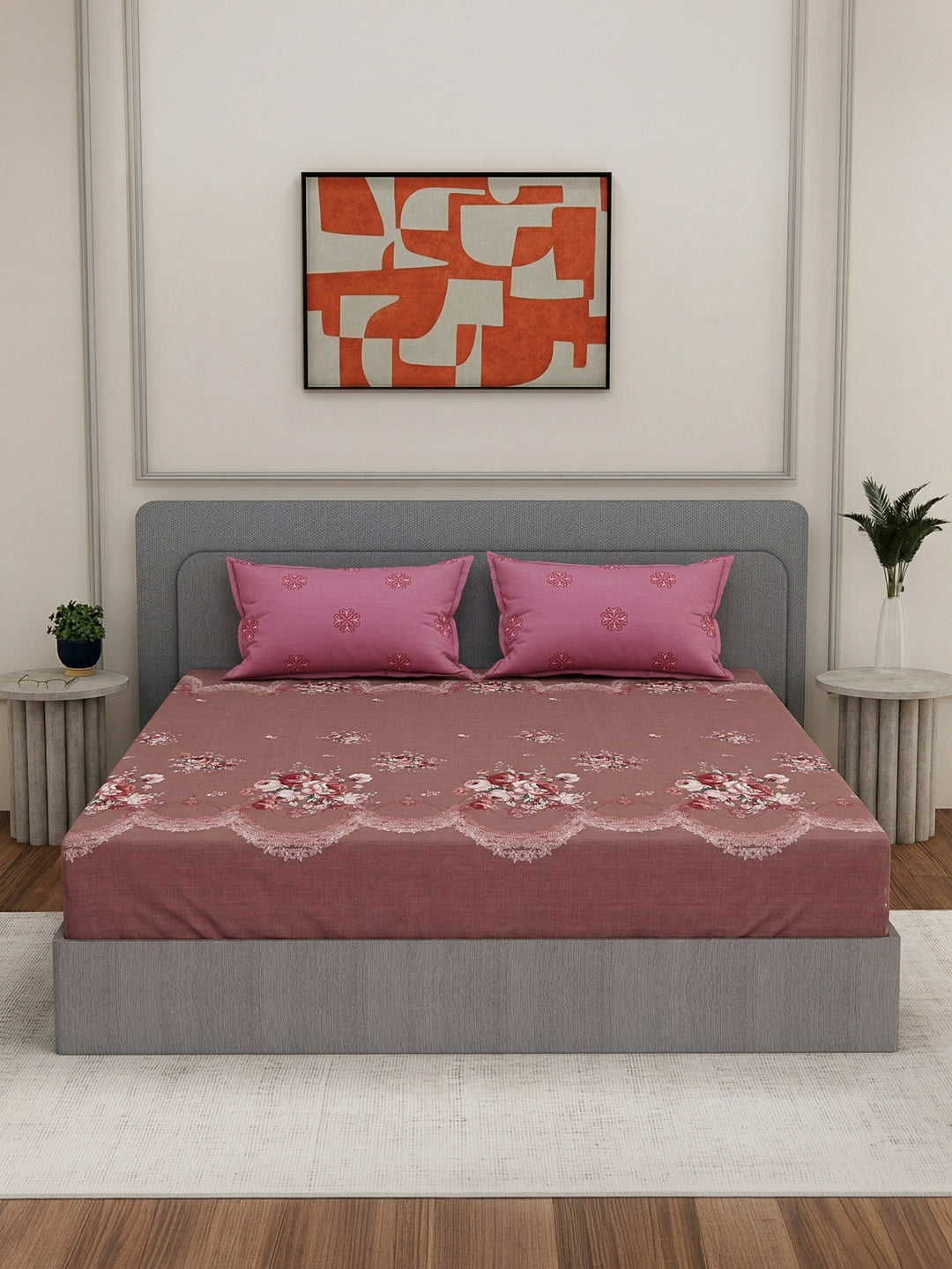 110 GSM Polyester Double Bed Bedsheet with 2 Pillow Covers Aromatica Collection