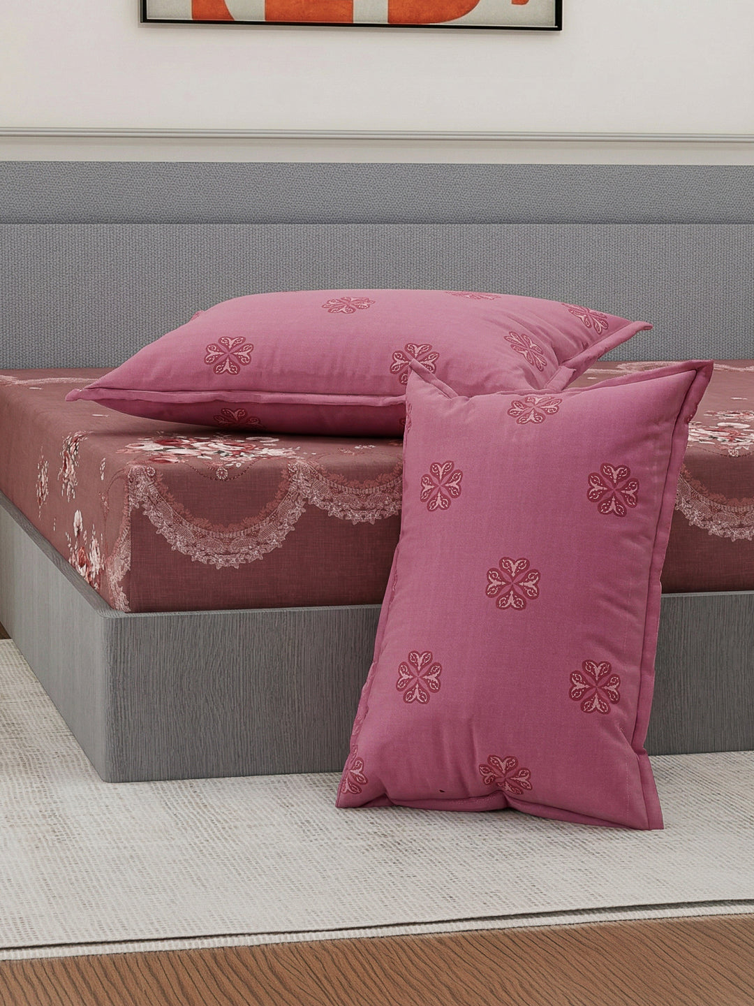 110 GSM Polyester Double Bed Bedsheet with 2 Pillow Covers Aromatica Collection