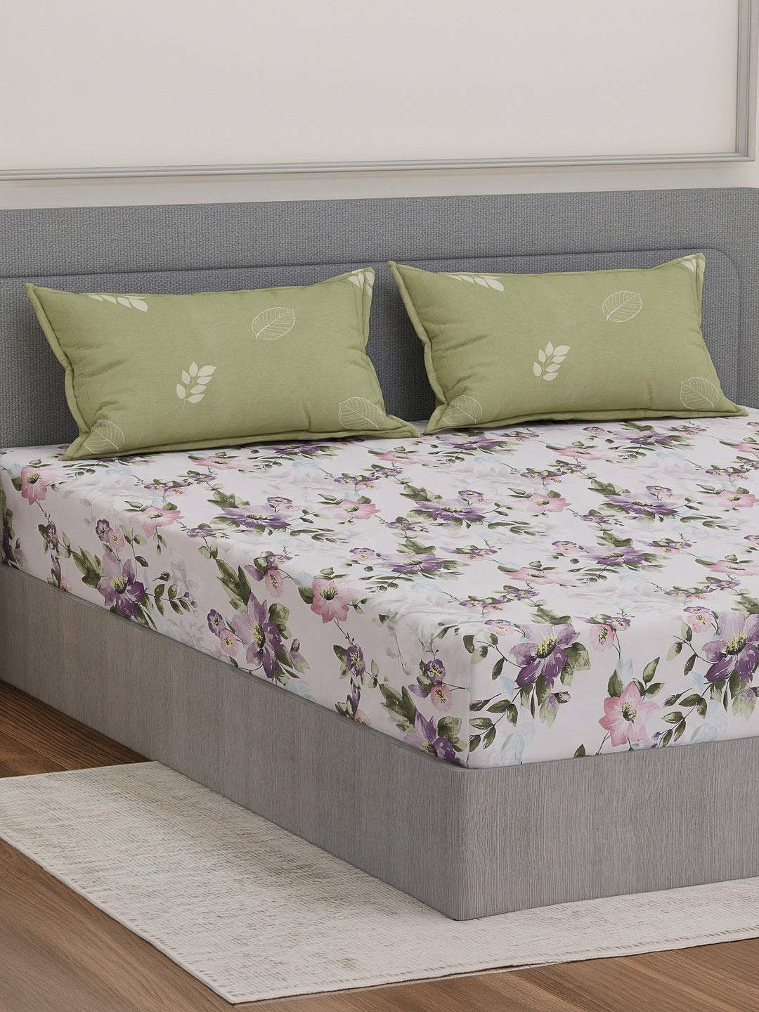 110 GSM Polyester Double Bed Bedsheet with 2 Pillow Covers Aromatica Collection
