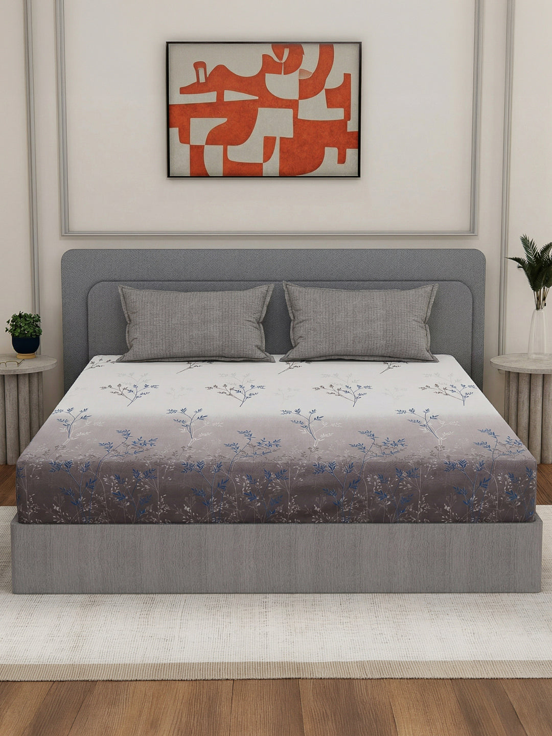 110 GSM Polyester Double Bed Bedsheet with 2 Pillow Covers Aromatica Collection