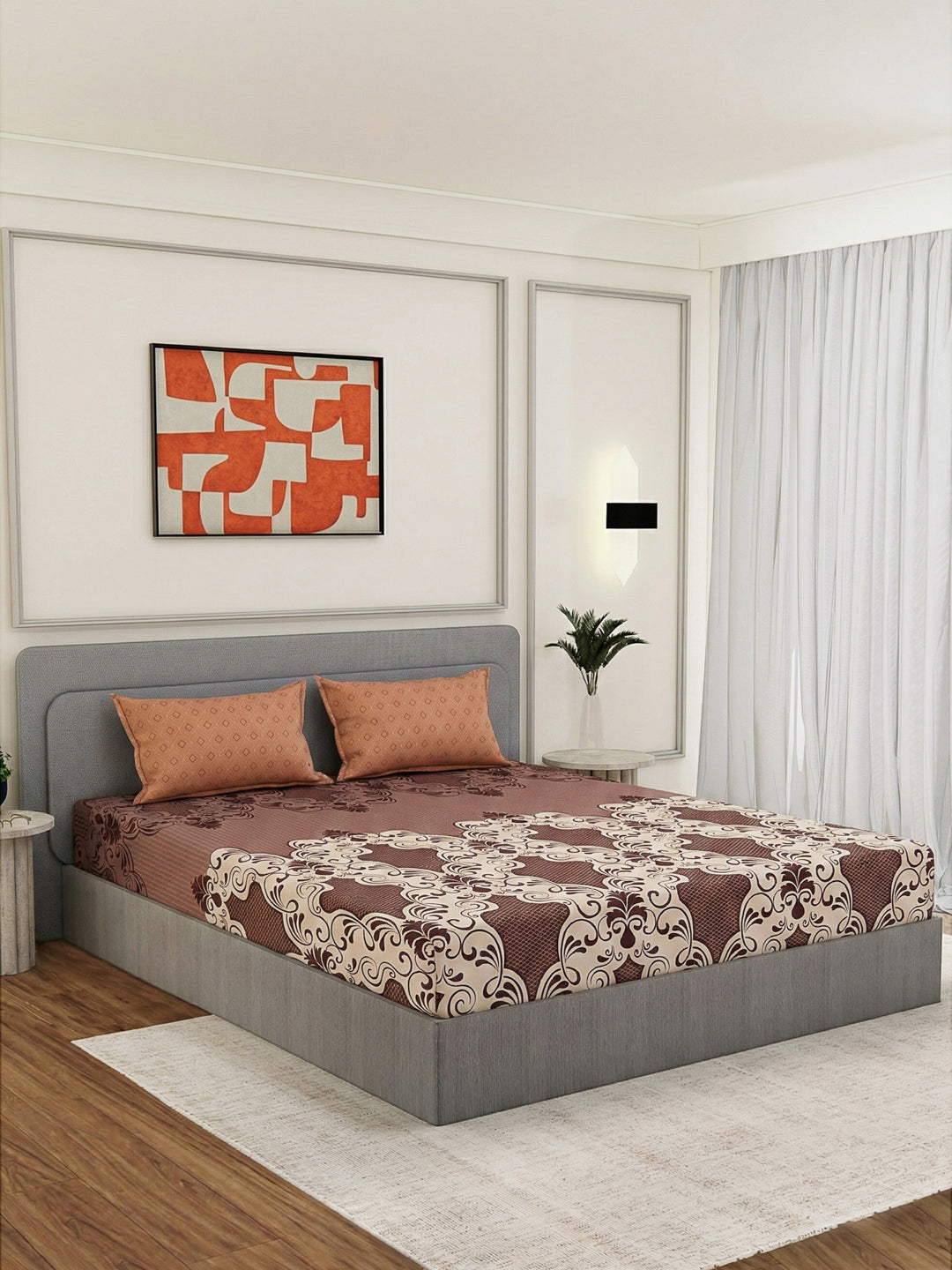 110 GSM Polyester Double Bed Bedsheet with 2 Pillow Covers Aromatica Collection
