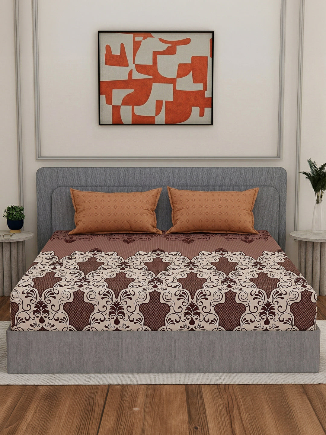 110 GSM Polyester Double Bed Bedsheet with 2 Pillow Covers Aromatica Collection