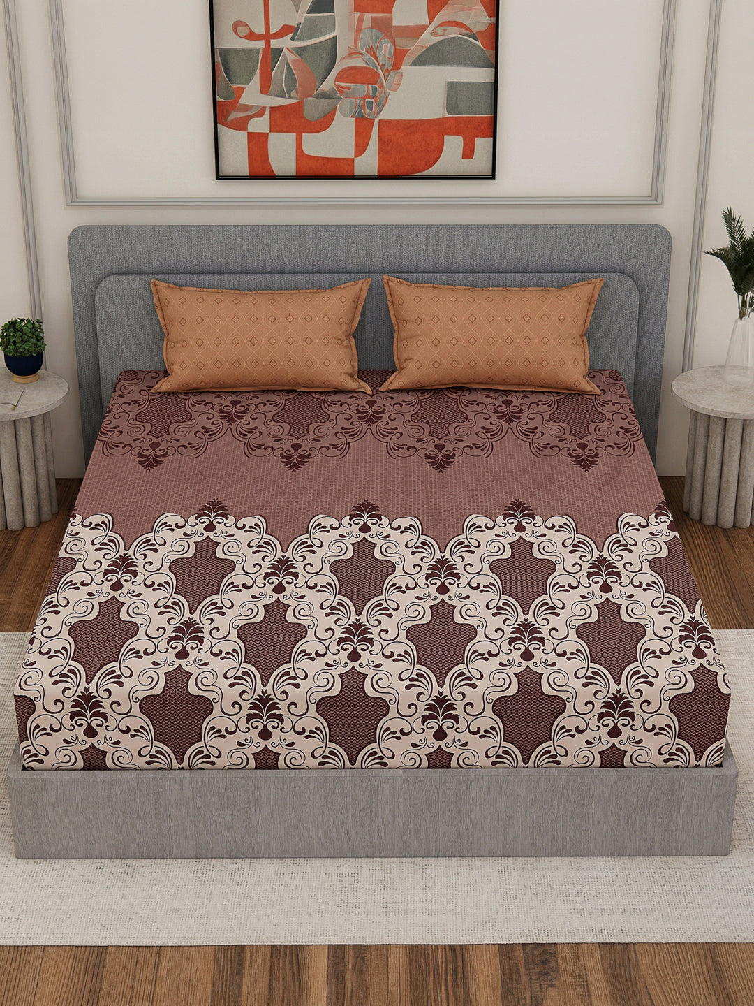 110 GSM Polyester Double Bed Bedsheet with 2 Pillow Covers Aromatica Collection