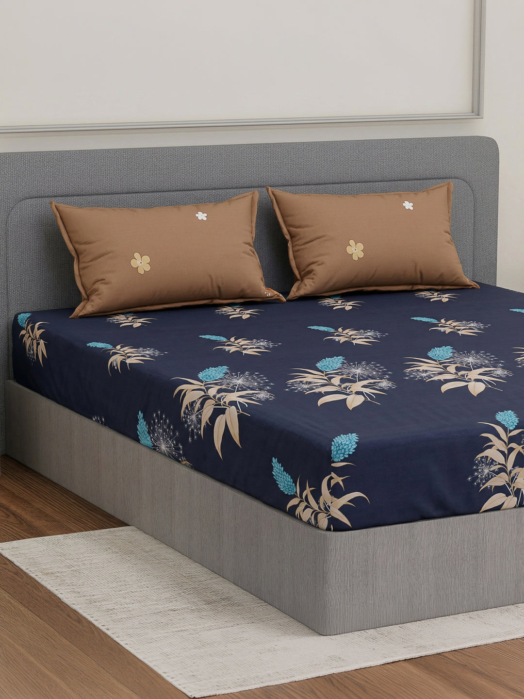 110 GSM Polyester Double Bed Bedsheet with 2 Pillow Covers Aromatica Collection
