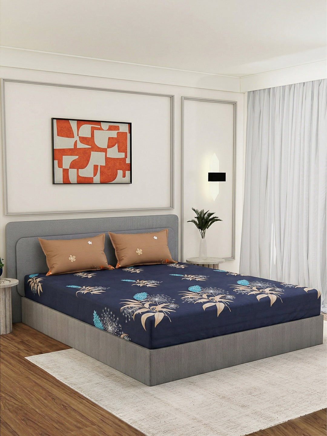 110 GSM Polyester Double Bed Bedsheet with 2 Pillow Covers Aromatica Collection