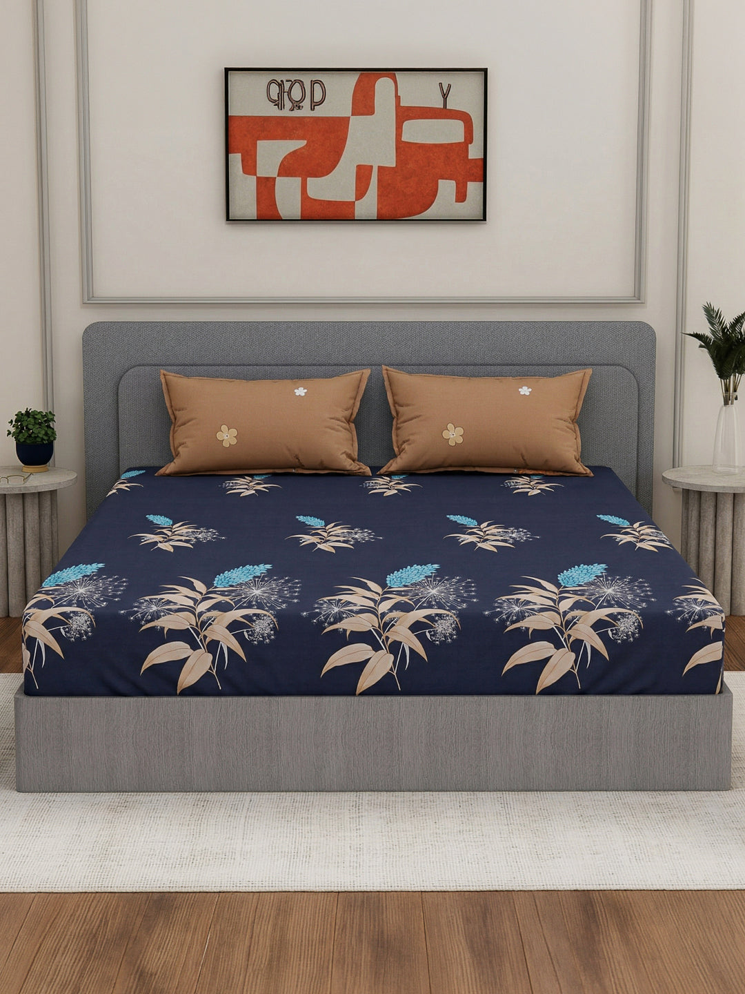 110 GSM Polyester Double Bed Bedsheet with 2 Pillow Covers Aromatica Collection