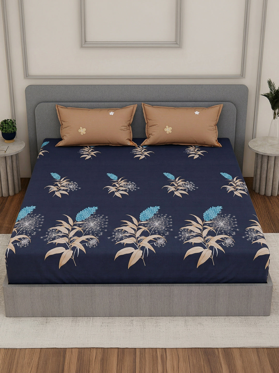 110 GSM Polyester Double Bed Bedsheet with 2 Pillow Covers Aromatica Collection