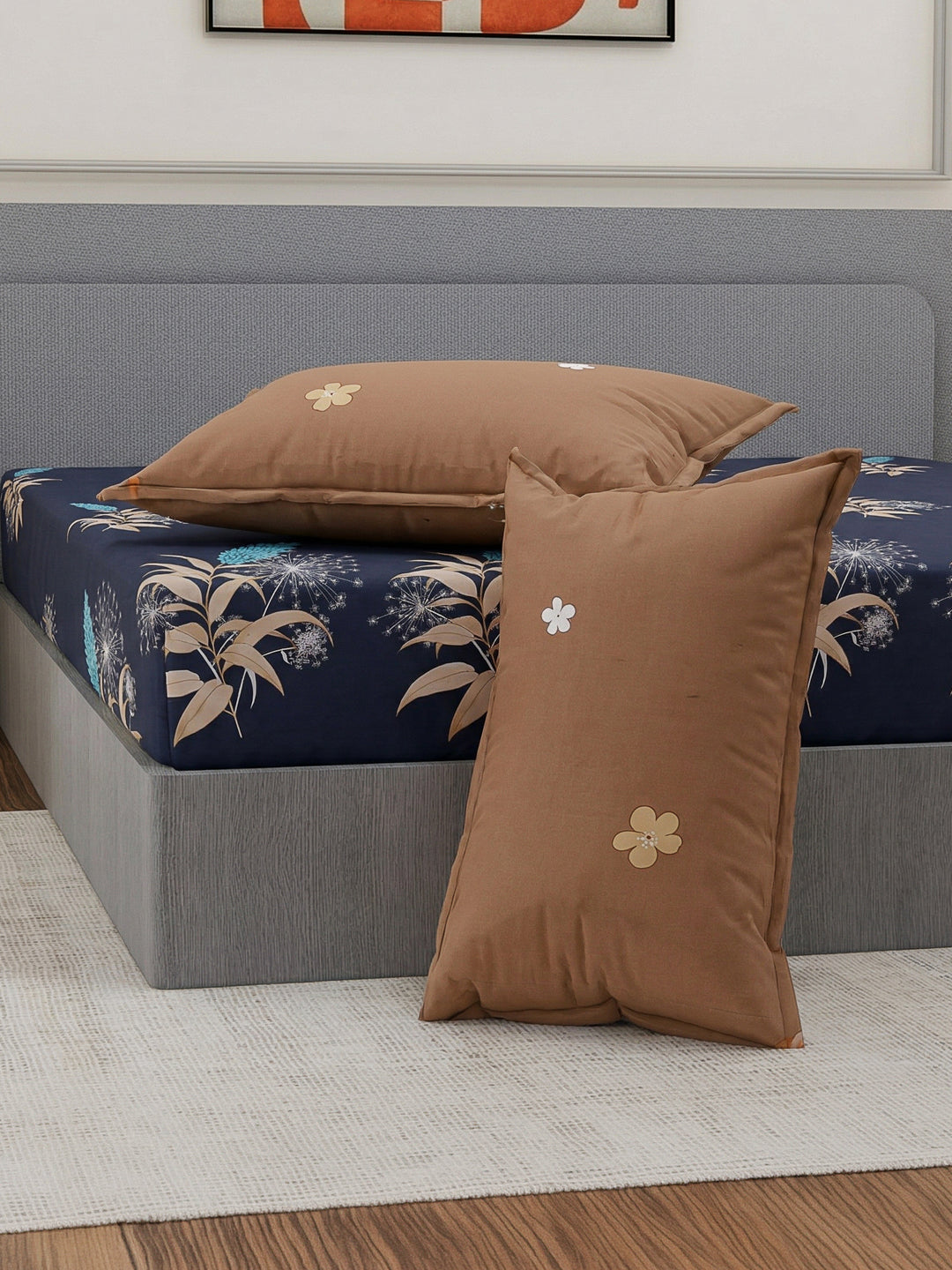 110 GSM Polyester Double Bed Bedsheet with 2 Pillow Covers Aromatica Collection