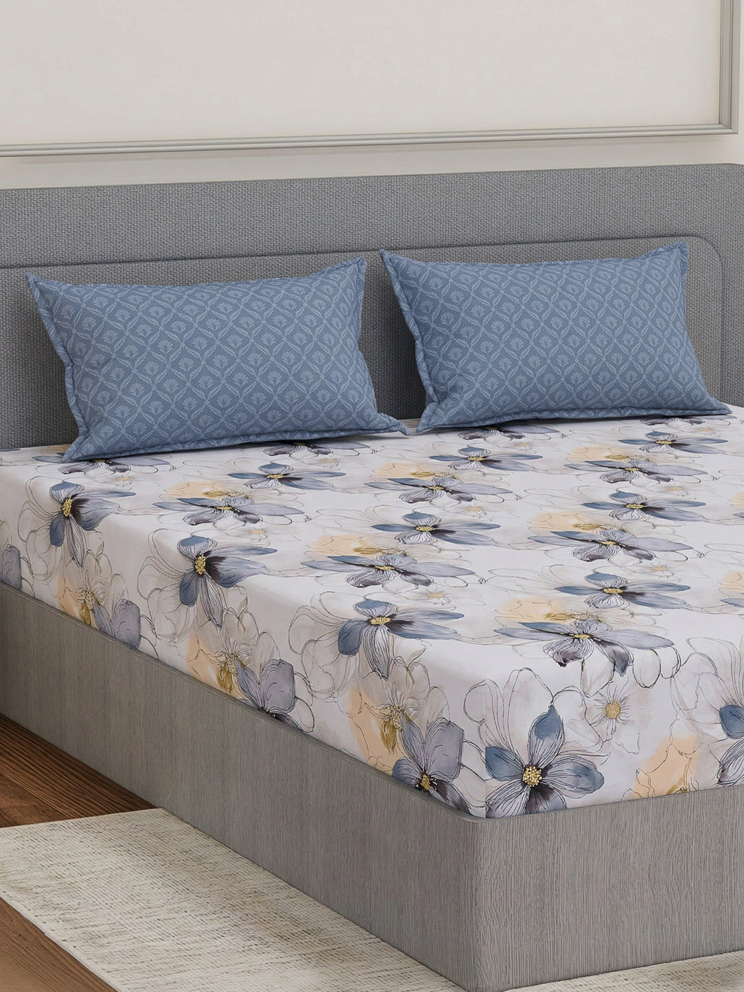 110 GSM Polyester Double Bed Bedsheet with 2 Pillow Covers Aromatica Collection