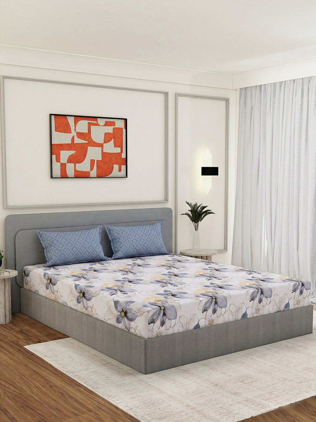 110 GSM Polyester Double Bed Bedsheet with 2 Pillow Covers Aromatica Collection