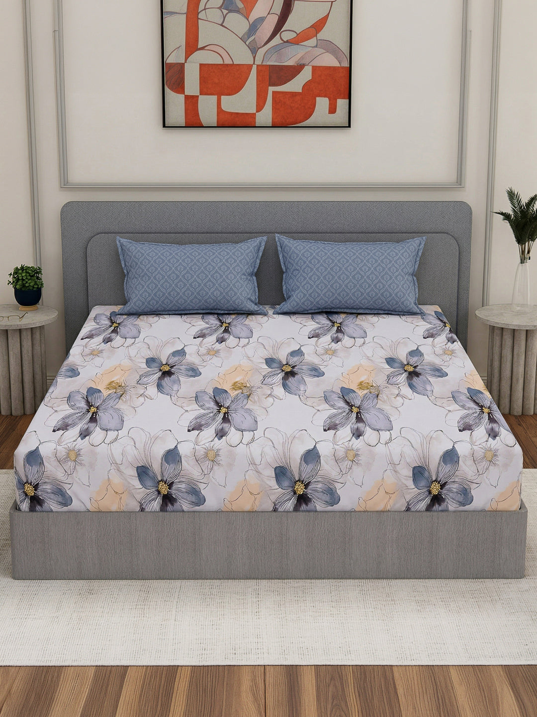 110 GSM Polyester Double Bed Bedsheet with 2 Pillow Covers Aromatica Collection