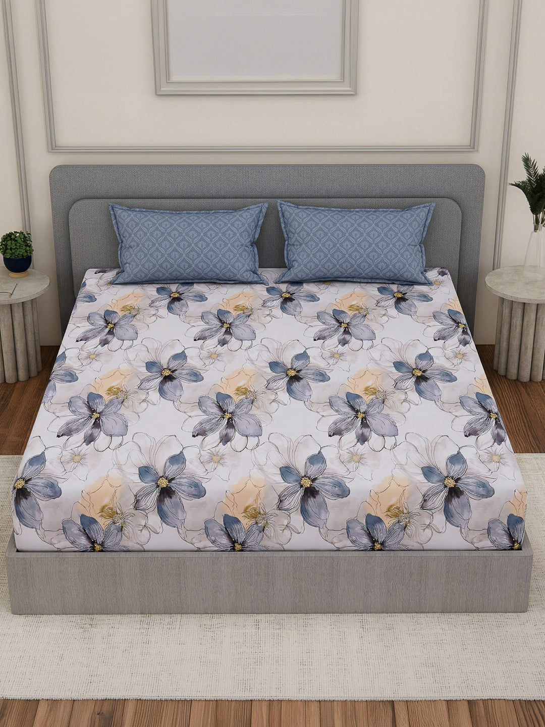 110 GSM Polyester Double Bed Bedsheet with 2 Pillow Covers Aromatica Collection
