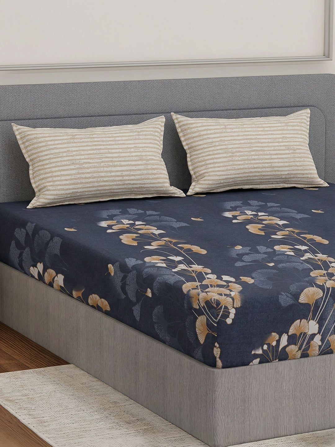 110 GSM Polyester Double Bed Bedsheet with 2 Pillow Covers Aromatica Collection