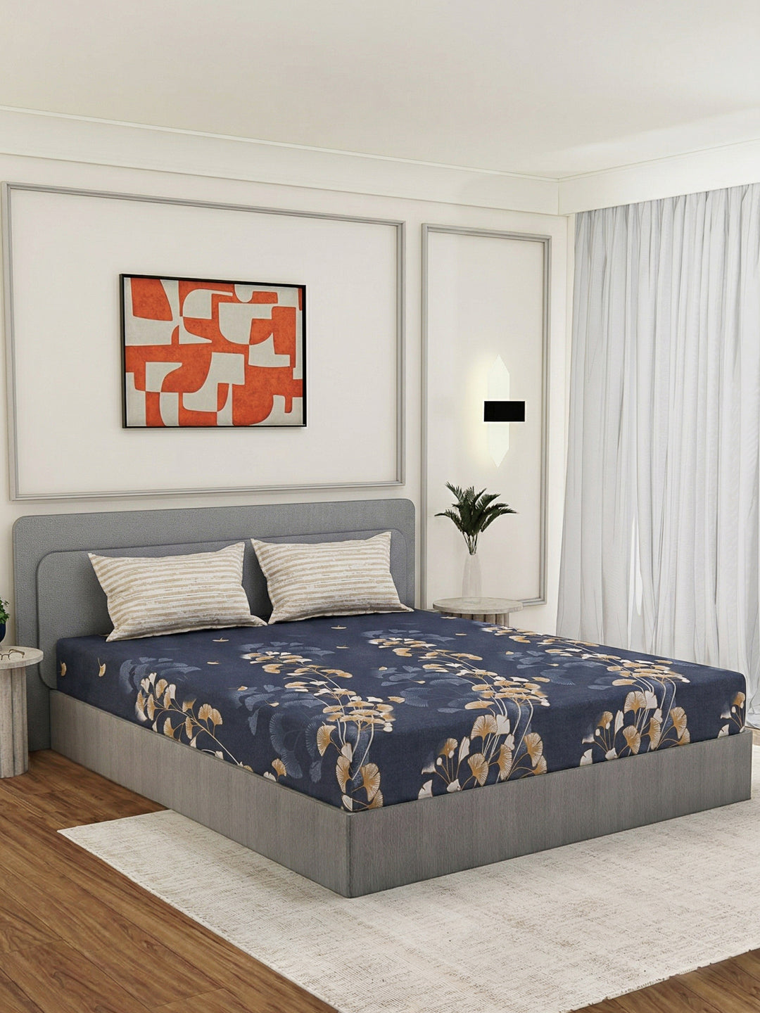 110 GSM Polyester Double Bed Bedsheet with 2 Pillow Covers Aromatica Collection