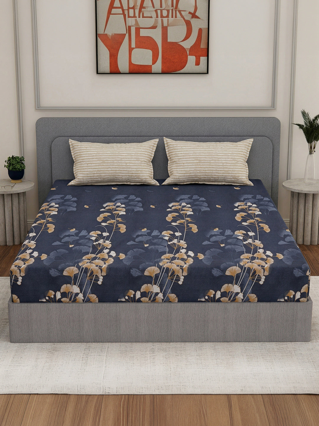 110 GSM Polyester Double Bed Bedsheet with 2 Pillow Covers Aromatica Collection