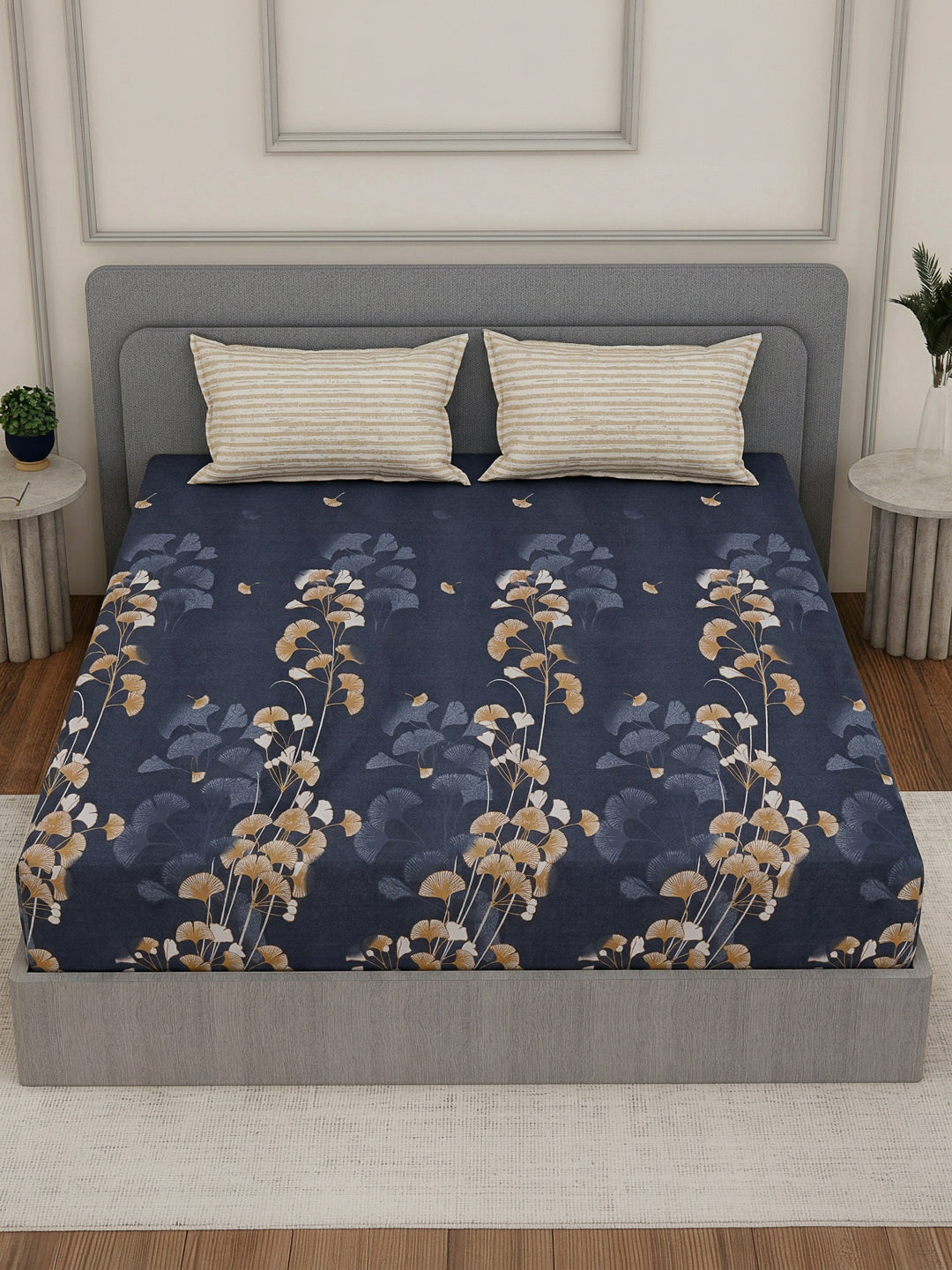 110 GSM Polyester Double Bed Bedsheet with 2 Pillow Covers Aromatica Collection