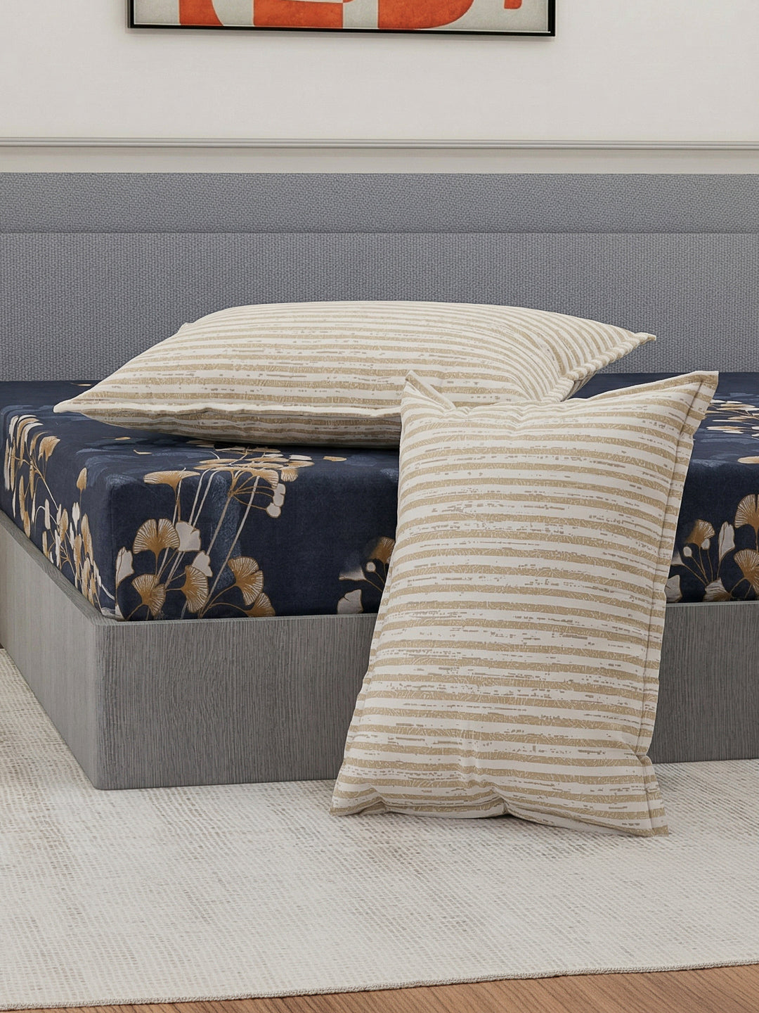 110 GSM Polyester Double Bed Bedsheet with 2 Pillow Covers Aromatica Collection
